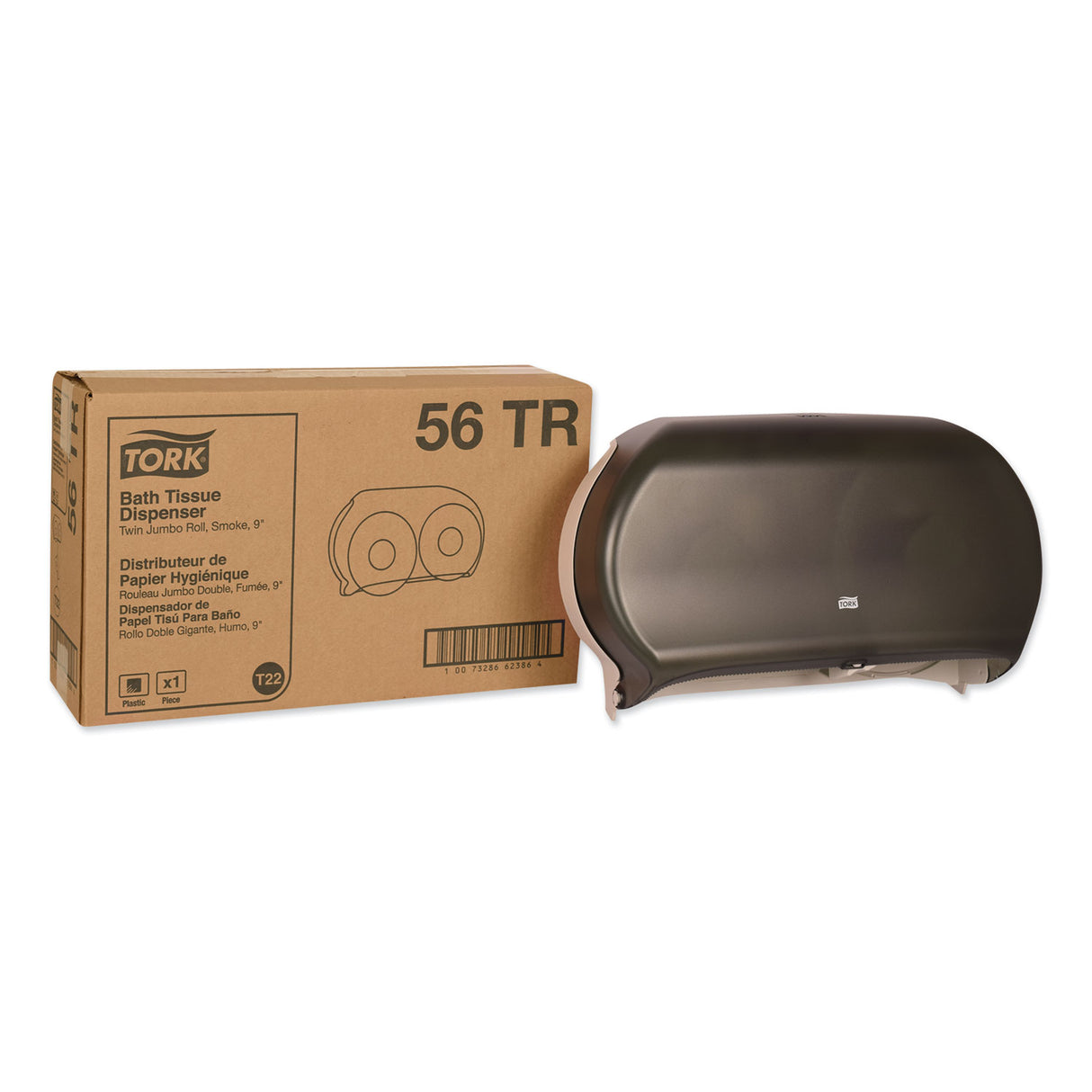 Tork® Jumbo Toilet Paper Twin Dispenser, 2-Rolls, Smoke (56TR)
