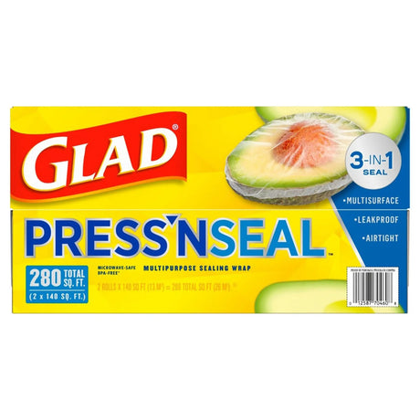 Glad Press â€™N Seal Food Wrap (2-Pack, 140 sq ft Each) | Airtight Seal for Freshness Glad