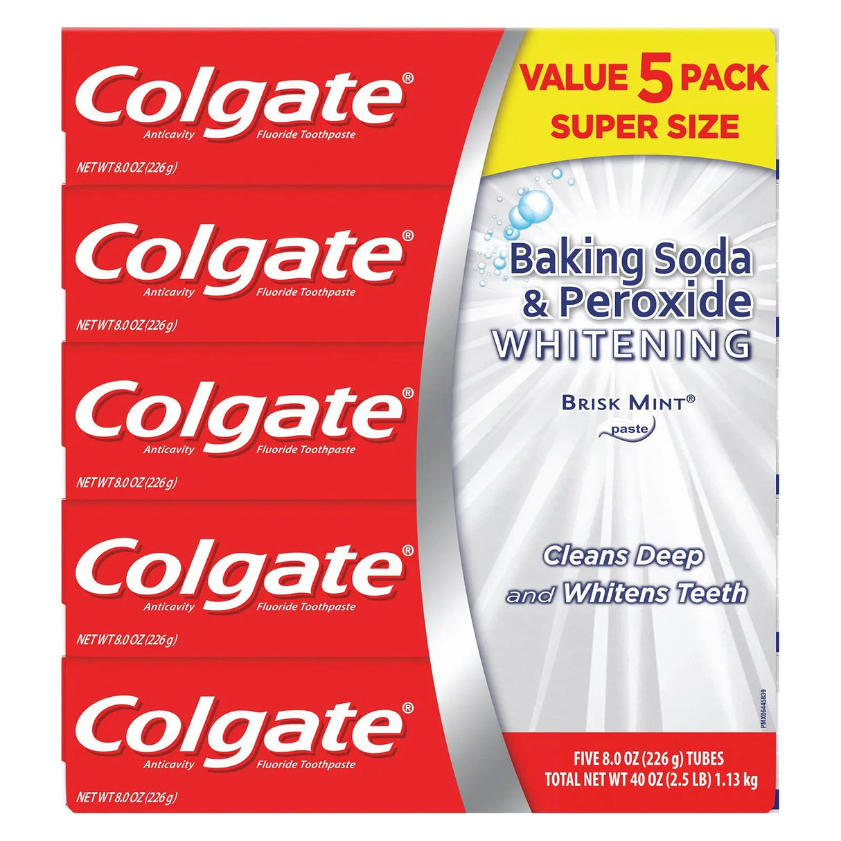 Colgate Baking Soda & Peroxide Toothpaste (5-Pack, 8 oz Each) | Brisk Mint for Whitening & Freshness Colgate