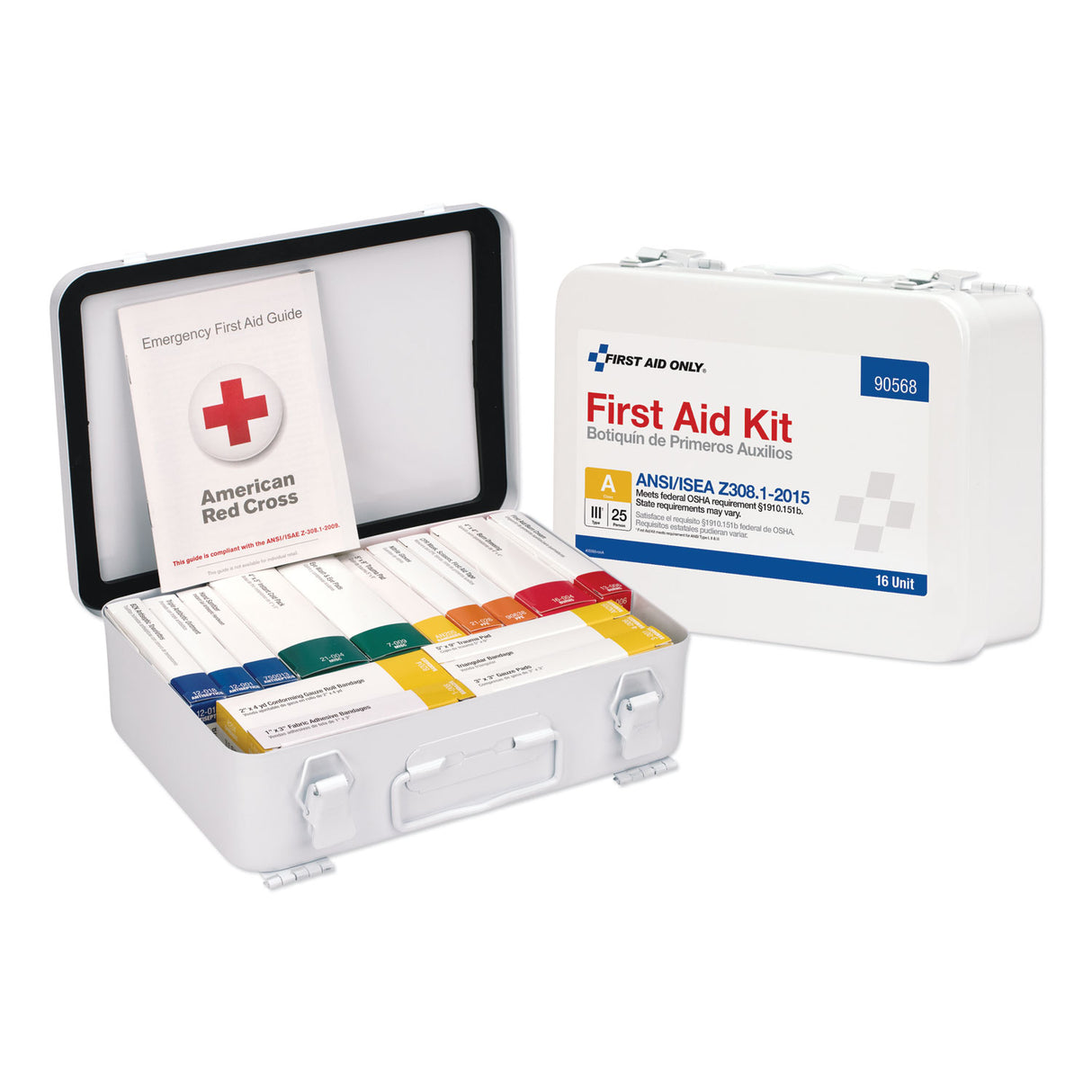 First Aid Only Unitized ANSI Compliant Class A Type III First Aid Kit for 25 People, 84 Pieces, Metal Case (90568)