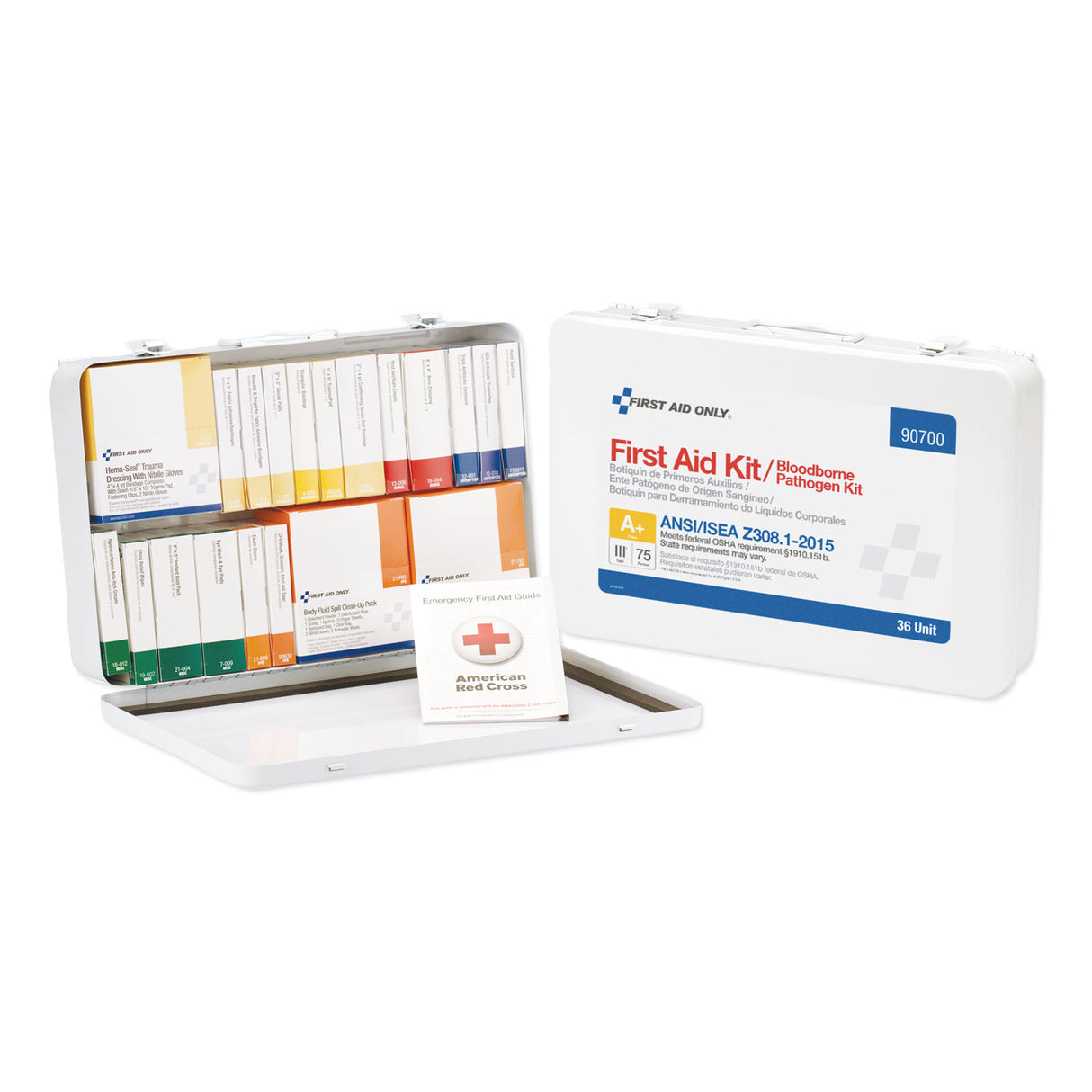 First Aid Only Unitized ANSI Class A Weatherproof First Aid Kit for 75 People, 36 Pieces, Metal Case (90700)