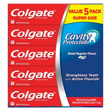 Colgate Cavity Protection Toothpaste (5-Pack, 8 oz Each) | Fluoride Strength for Healthy Teeth Colgate