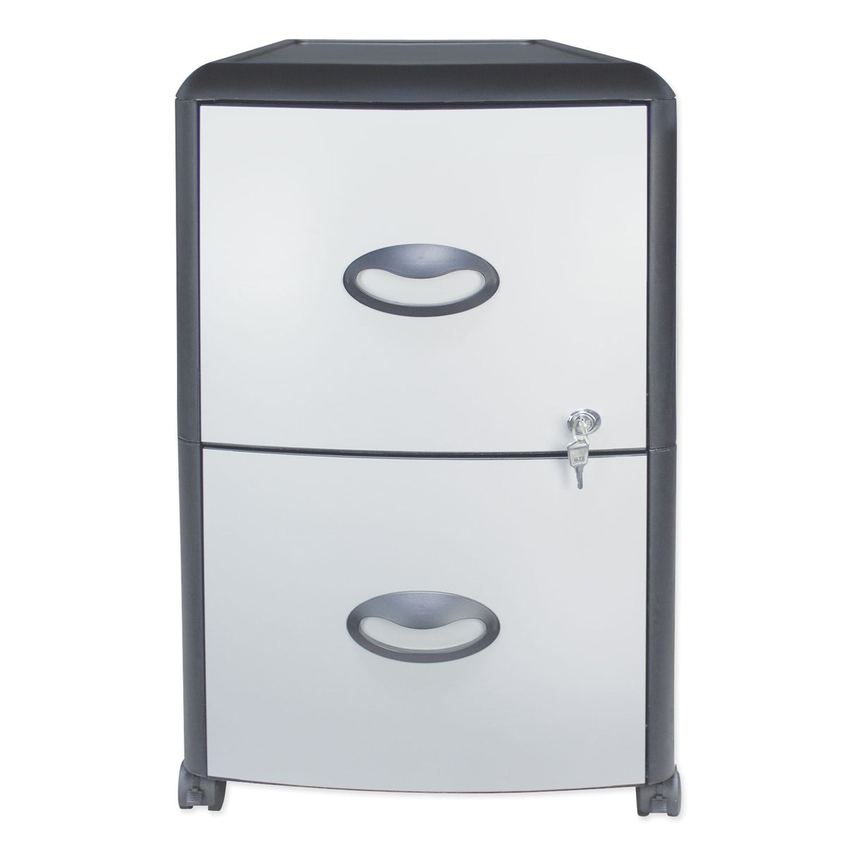 Storex Mobile Filing Cabinet with Metal Siding, 2 Letter-Size File Drawers, Silver/Black, 19" x 15" x 23" (61351U01C)