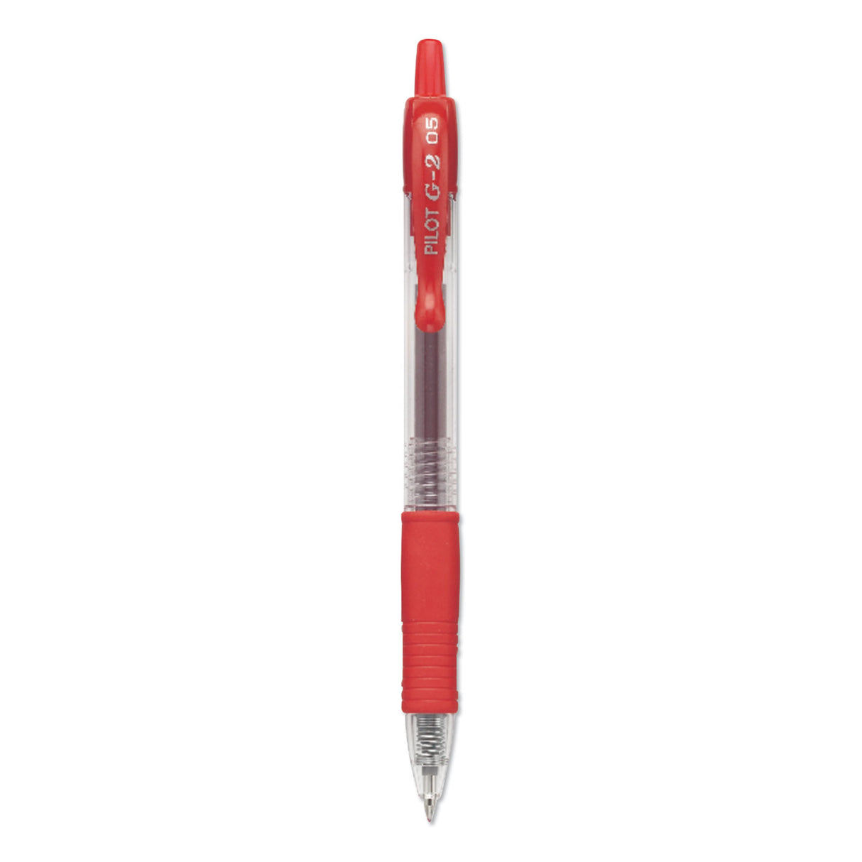 Pilot G2 Premium Gel Pen, Retractable, Extra-Fine 0.5 mm, Red Ink, Smoke/Red Barrel, Dozen (31004)