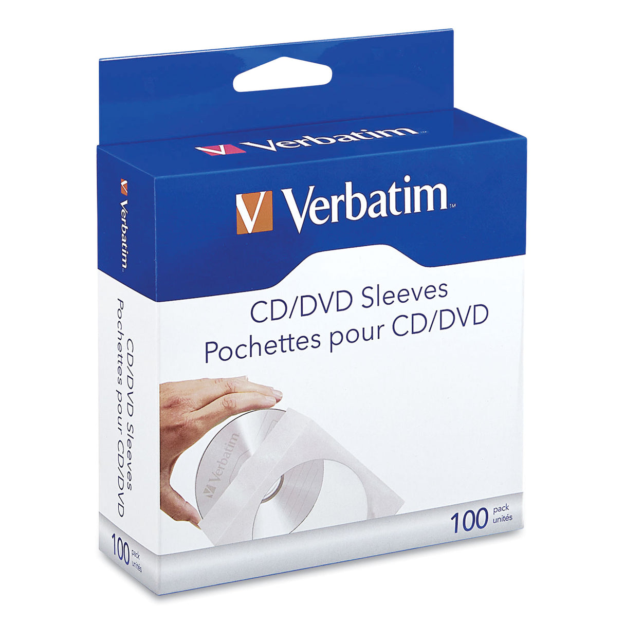 Verbatim CD/DVD Sleeves, 1 Disc Capacity, Clear/White, 100/Box (49976)
