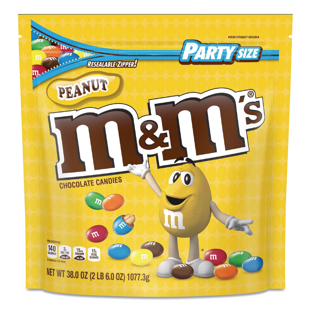 M&M's Milk Chocolate Candies, Milk Chocolate and Peanuts, 38 oz Bag (55116)