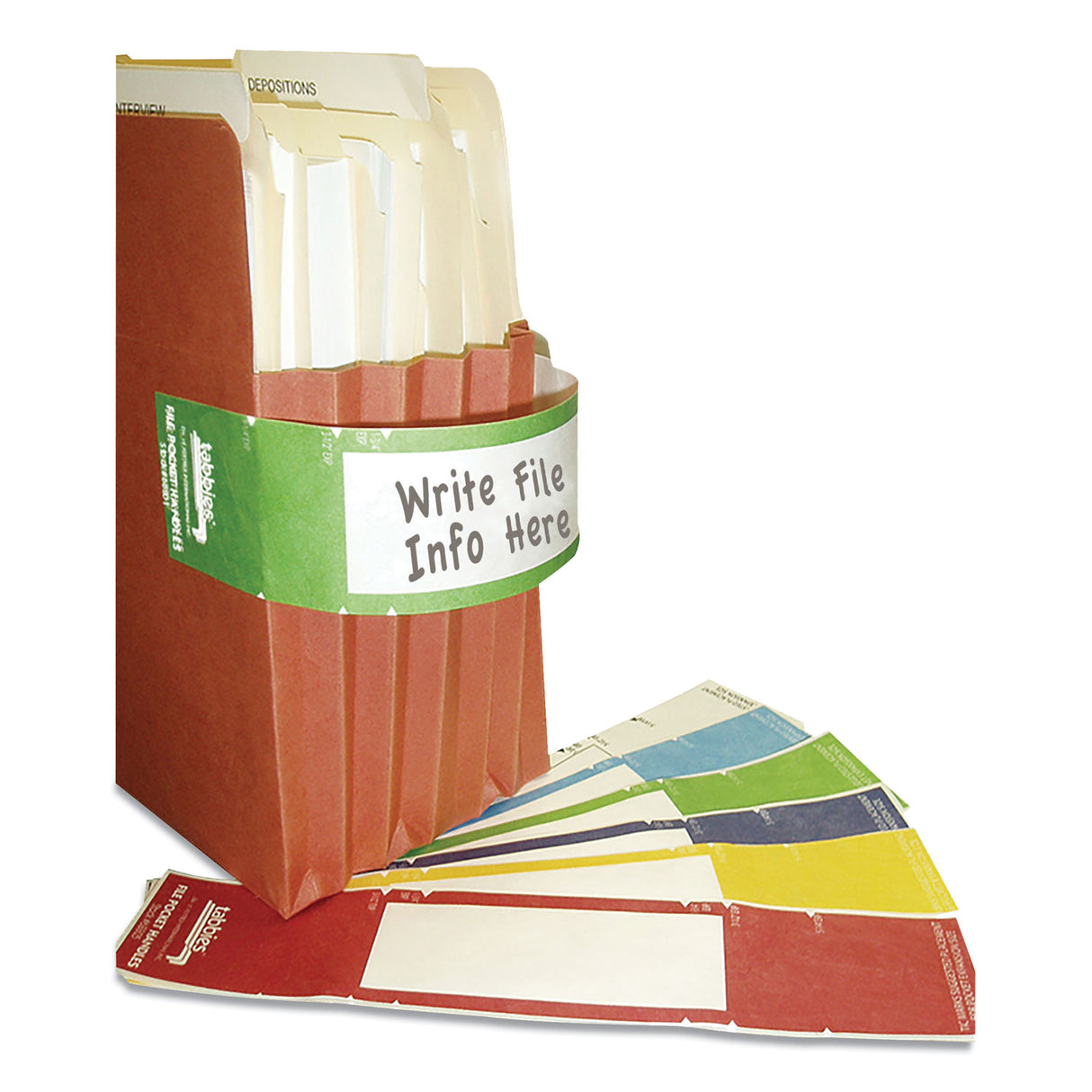 Tabbies File Pocket Handles, 9.63 x 2, Green/White, 4/Sheet, 12 Sheets/Pack (68809)