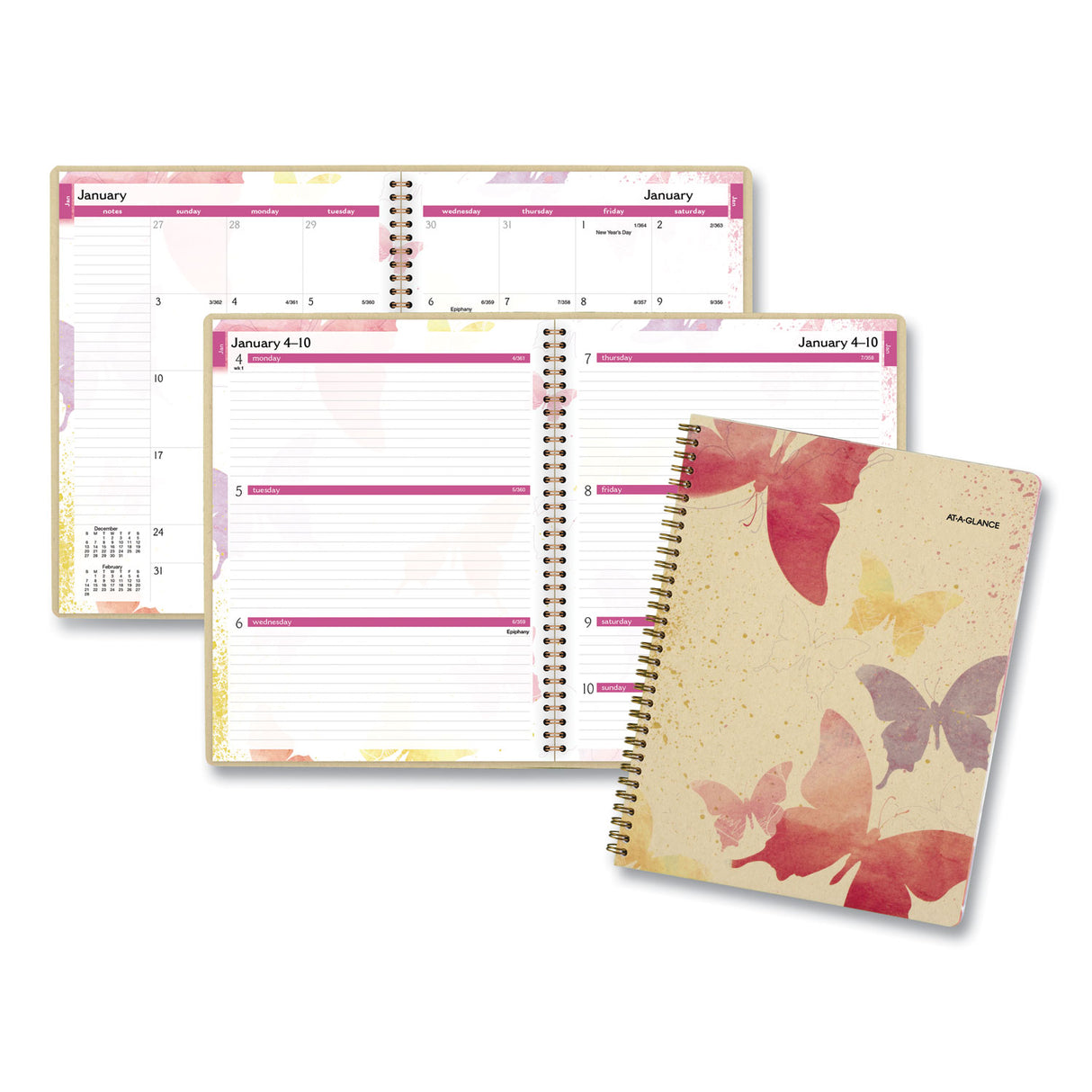 AT-A-GLANCE Watercolors Weekly/Monthly Planner, Butterflies Artwork, 11 x 8.5, Multicolor Cover, 12-Month (Jan to Dec): 2025 (791905G)