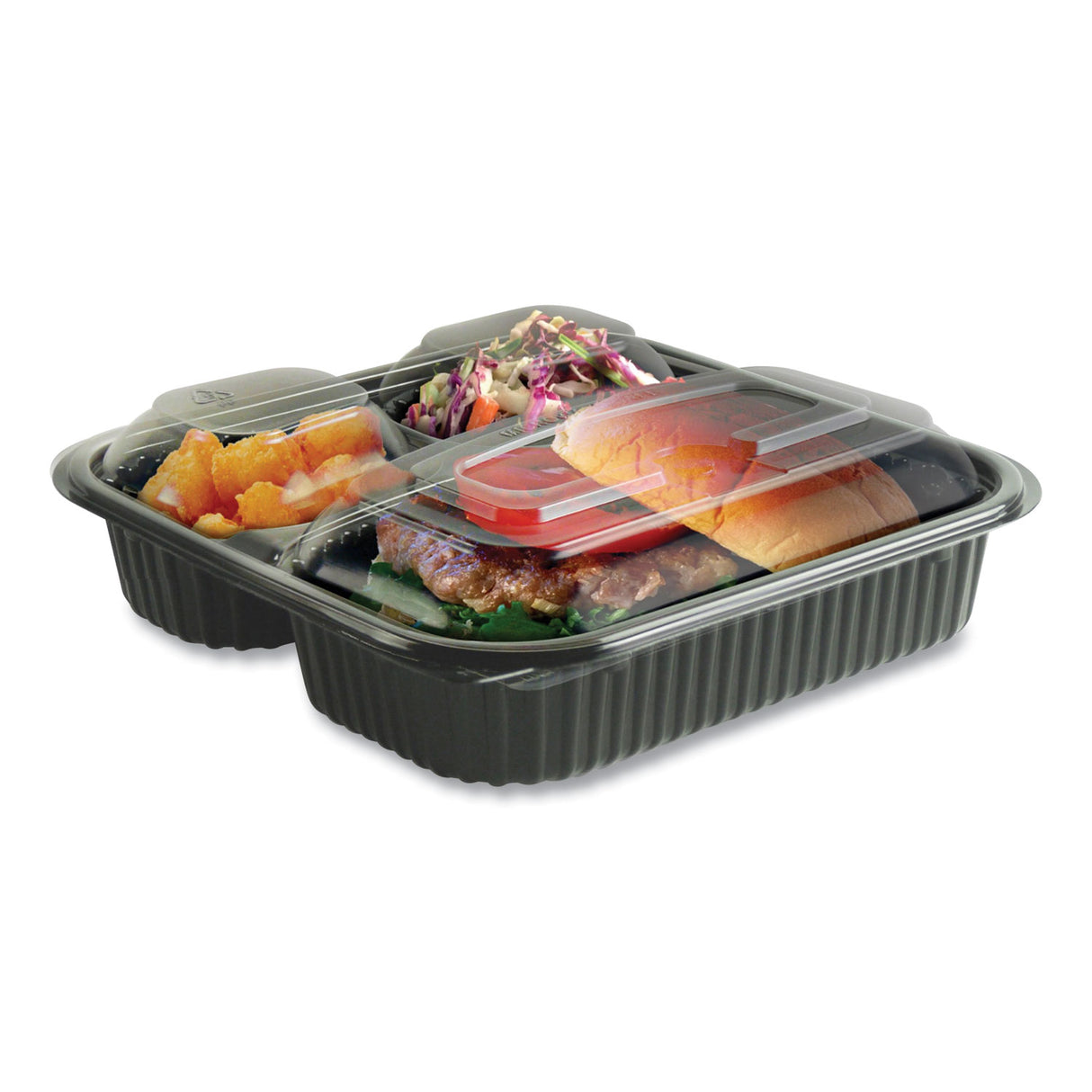 Anchor Packaging Culinary Squares 2-Piece/3-Compartment Microwavable Container, 21 oz/6 oz/6 oz, 8.46 x 8.46 x 2.5, Clear/Blk, Plastic, 150/CT (4118523)