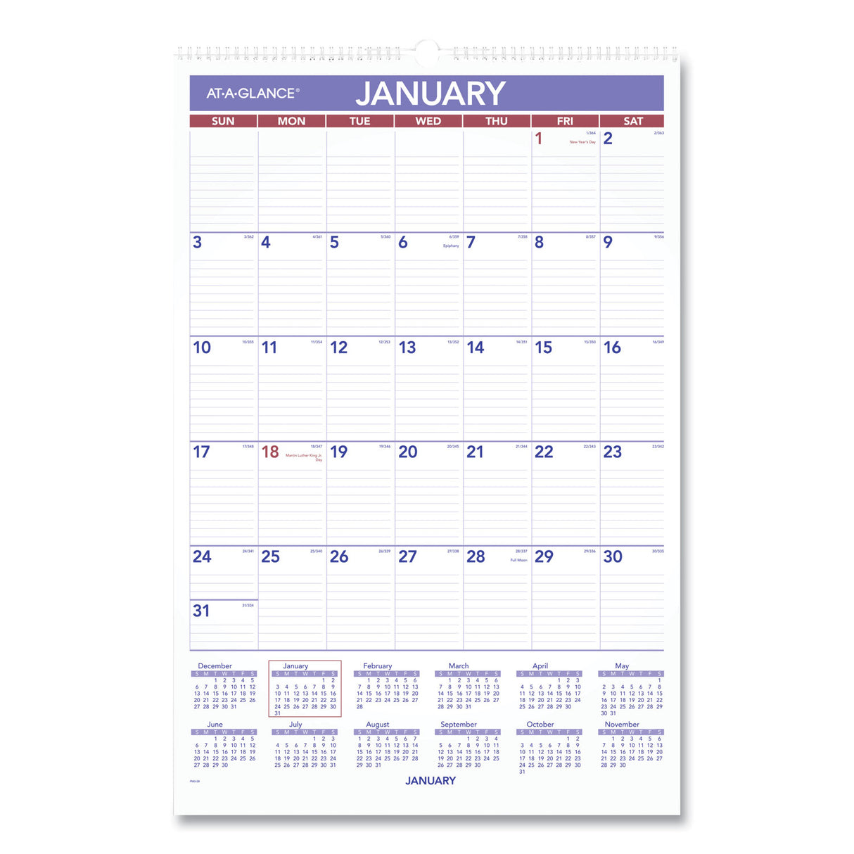 AT-A-GLANCE Monthly Wall Calendar with Ruled Daily Blocks, 15.5 x 22.75, White Sheets, 12-Month (Jan to Dec): 2025 (PM328)