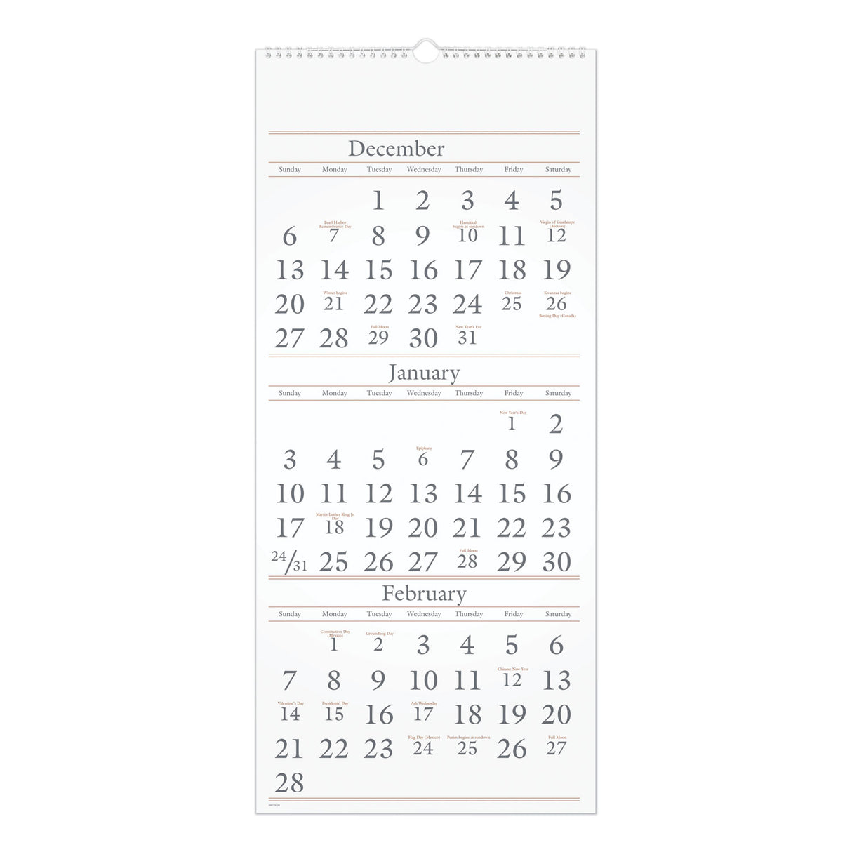 AT-A-GLANCE Three-Month Reference Wall Calendar, 12 x 27, White Sheets, 15-Month: Dec 2024 to Feb 2026 (SW11528)