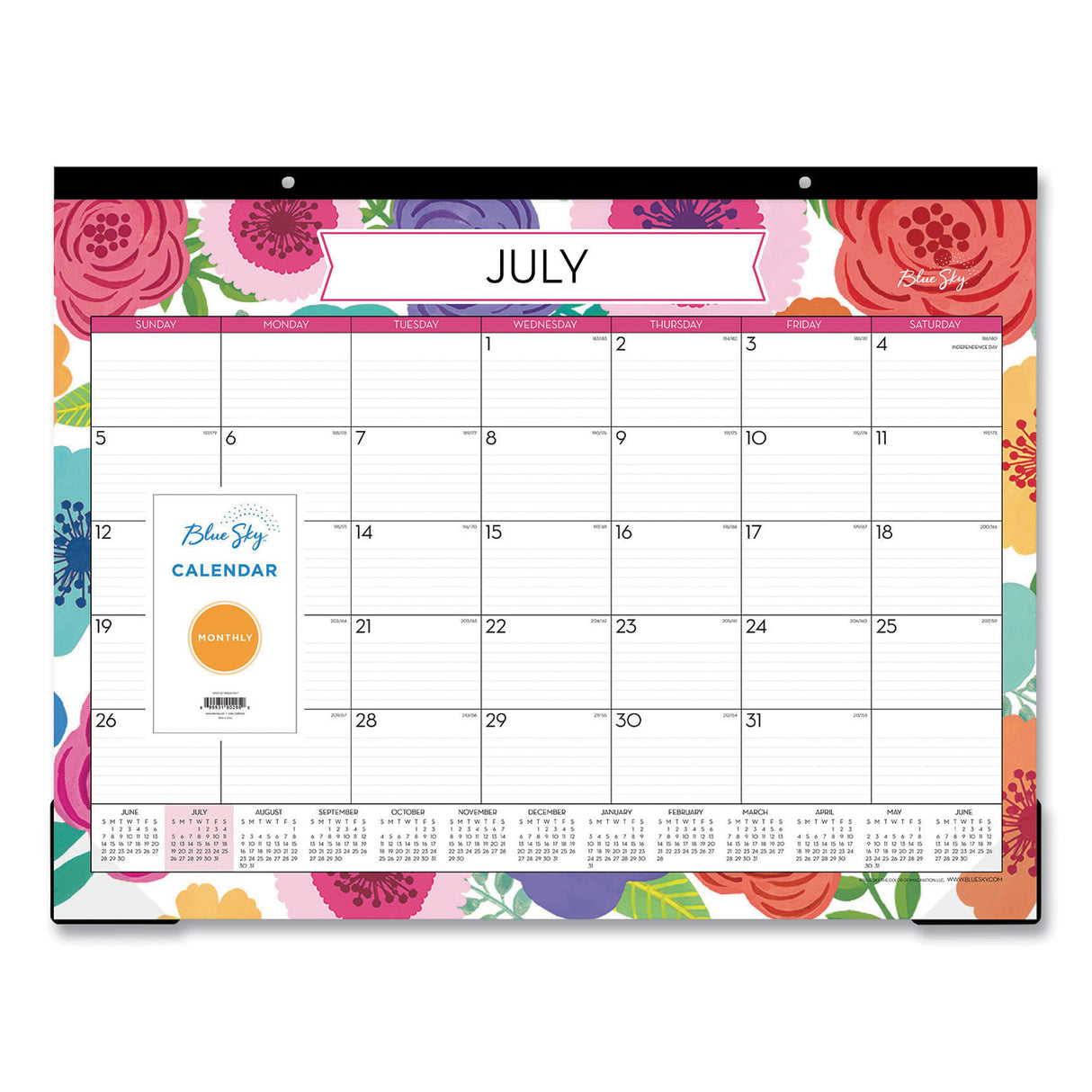 Blue Sky Mahalo Academic Desk Pad, Floral Artwork, 22 x 17, Black Binding, Clear Corners, 12-Month (July to June): 2024 to 2025 (100157)