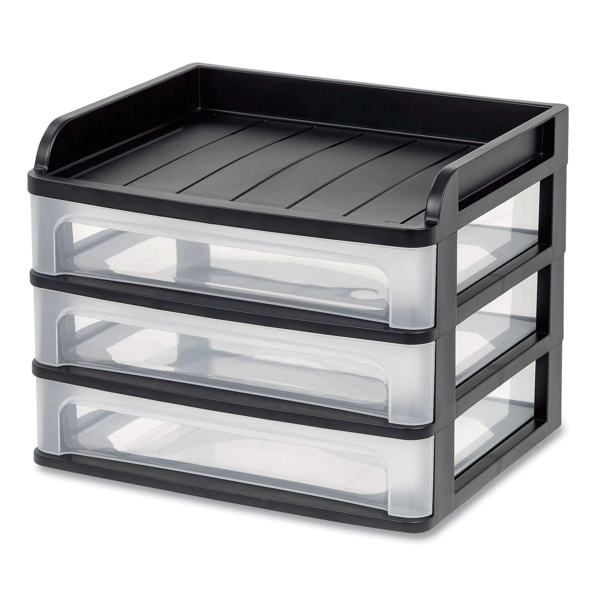 Iris Small Three-Drawer Desktop Storage, 3 Sections, 9.13 x 6.88 x 8.13, Black/Clear (150163)