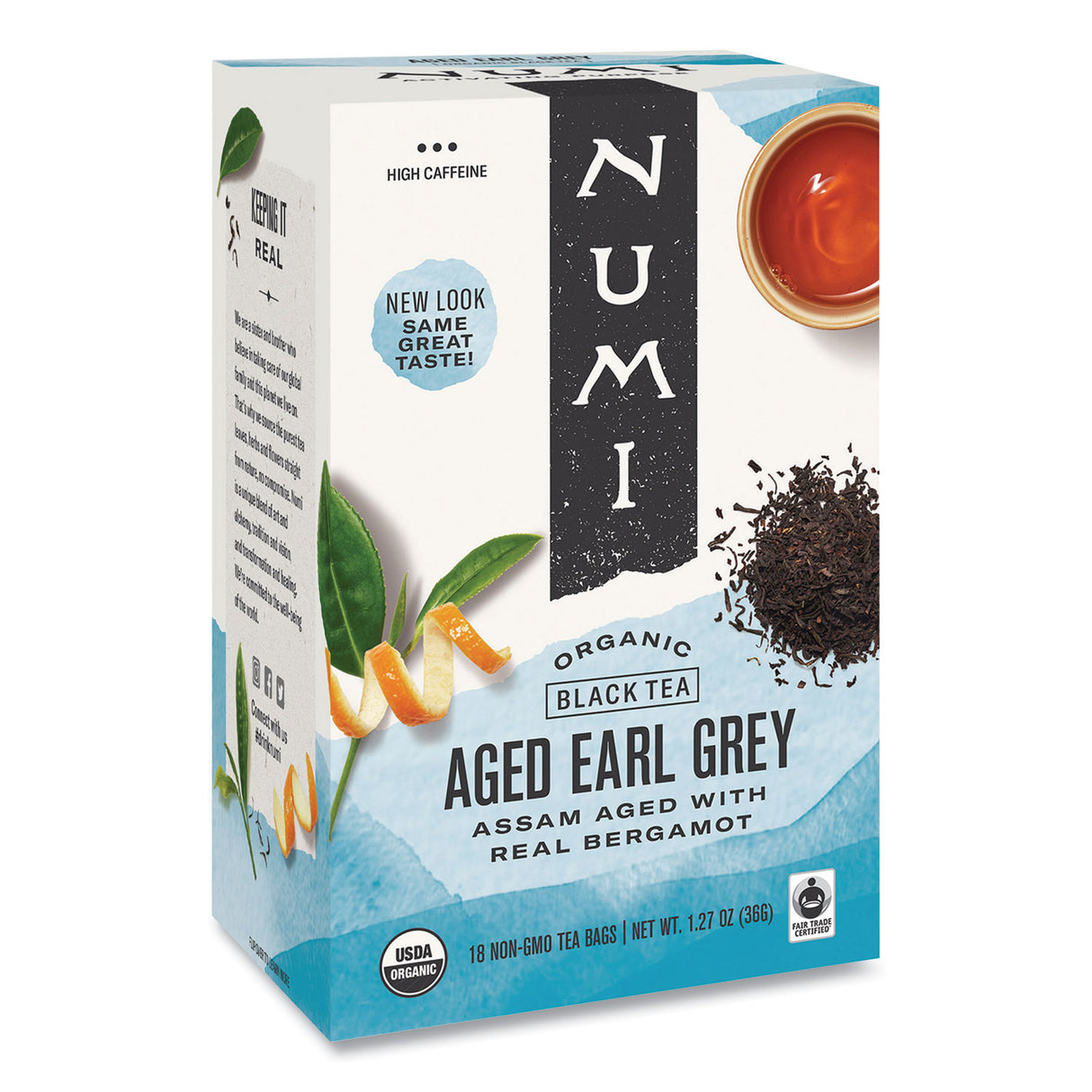 Numi Organic Teas and Teasans, 1.27 oz, Aged Earl Grey, 18/Box (10170)