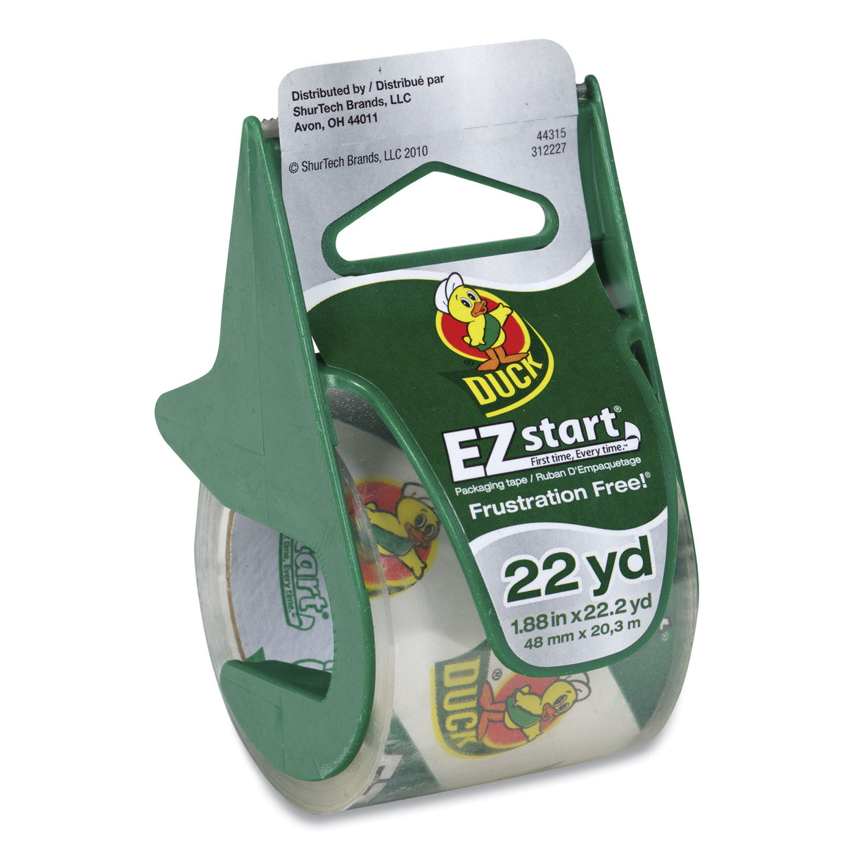 Duck EZ Start Premium Packaging Tape with Dispenser, 1.5" Core, 1.88" x 22.2 yds, Clear (07307)