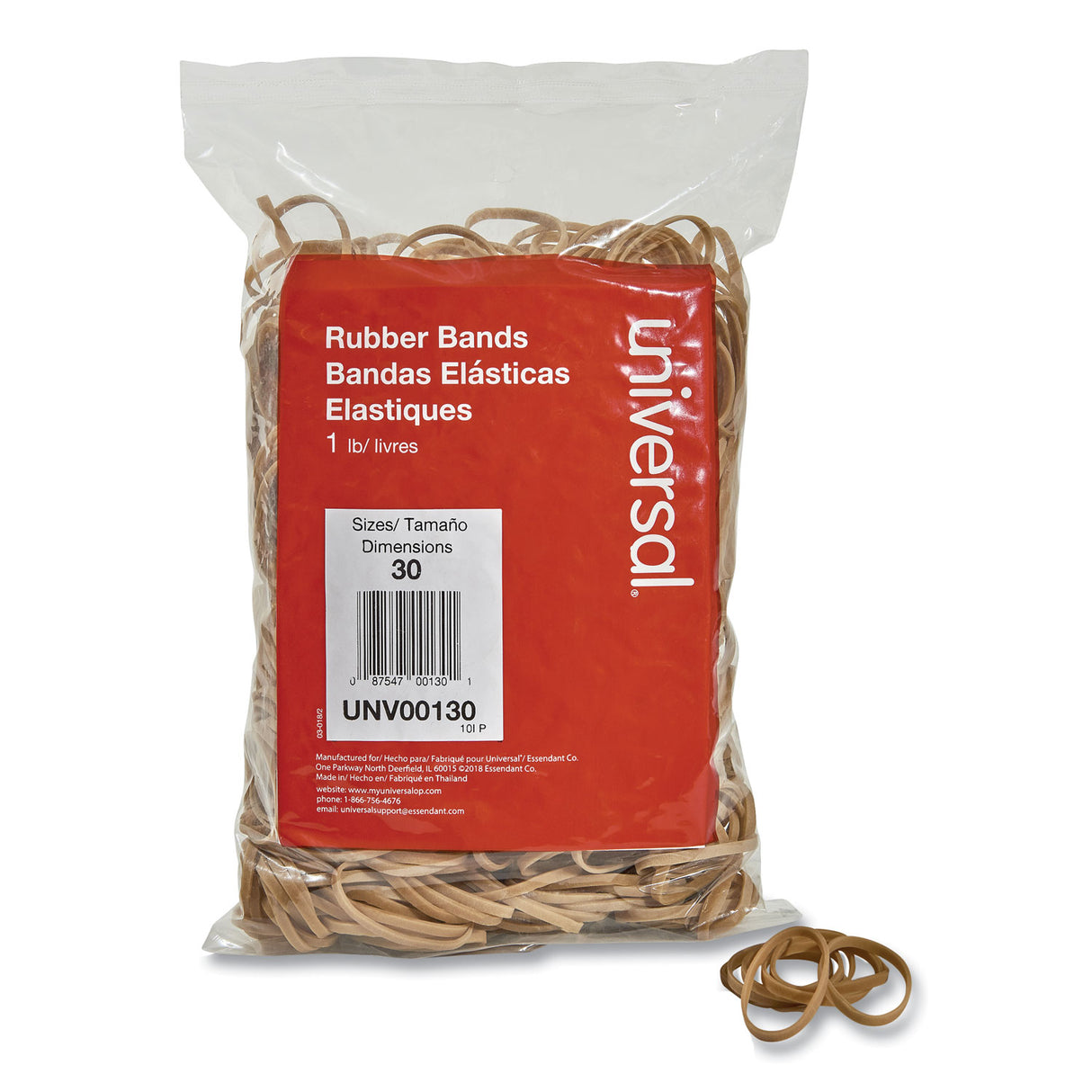 Universal Rubber Bands, Size 30, 0.04" Gauge, Beige, 1 lb Box, 1,100/Pack (UNV00130)