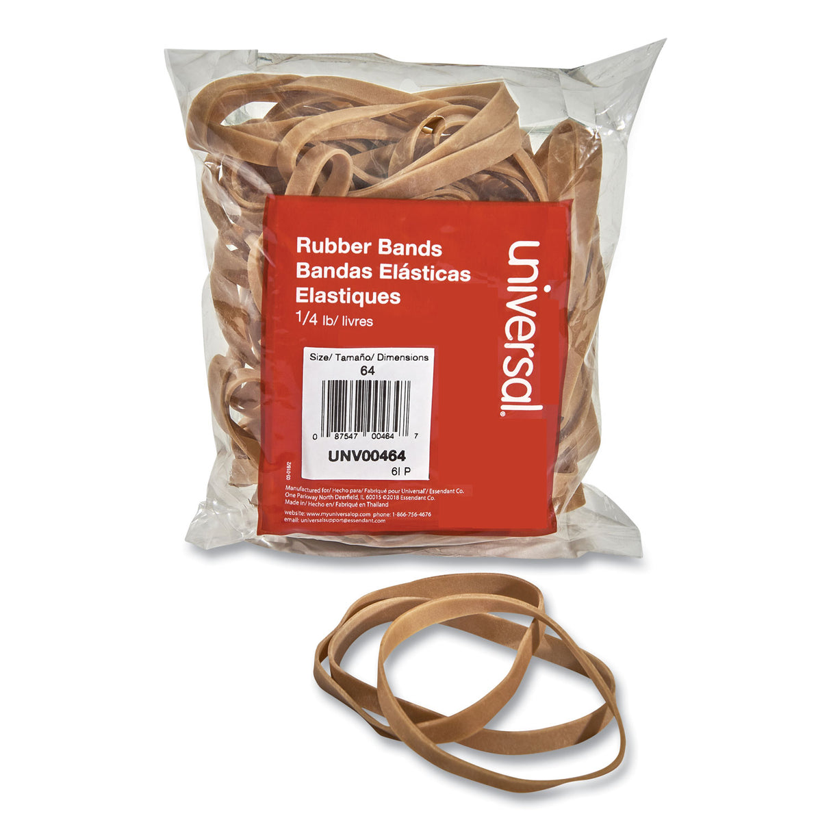 Universal Rubber Bands, Size 64, 0.04" Gauge, Beige, 4 oz Box, 80/Pack (UNV00464)