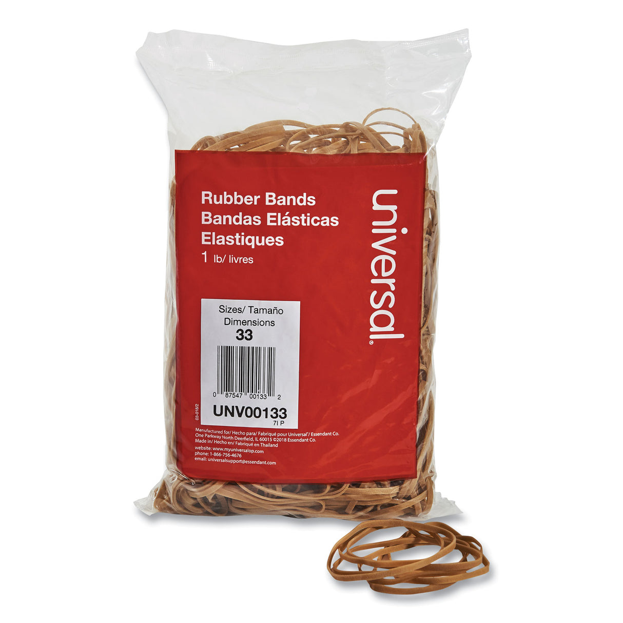 Universal Rubber Bands, Size 33, 0.04" Gauge, Beige, 1 lb Box, 640/Pack (UNV00133)