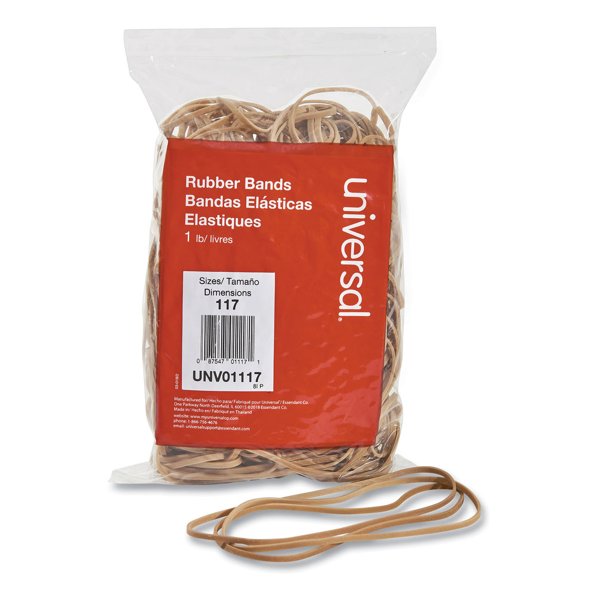 Universal Rubber Bands, Size 117, 0.06" Gauge, Beige, 1 lb Box, 210/Pack (UNV01117)