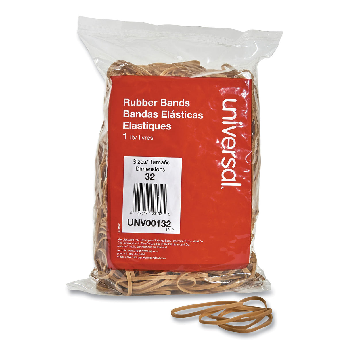 Universal Rubber Bands, Size 32, 0.04" Gauge, Beige, 1 lb Box, 820/Pack (UNV00132)