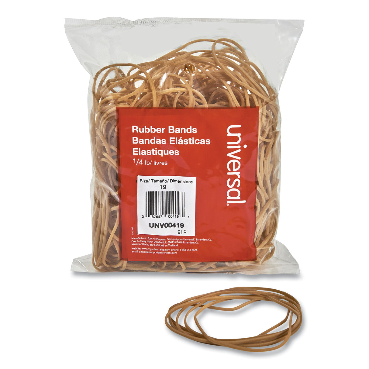 Universal Rubber Bands, Size 19, 0.04" Gauge, Beige, 4 oz Box, 310/Pack (UNV00419)