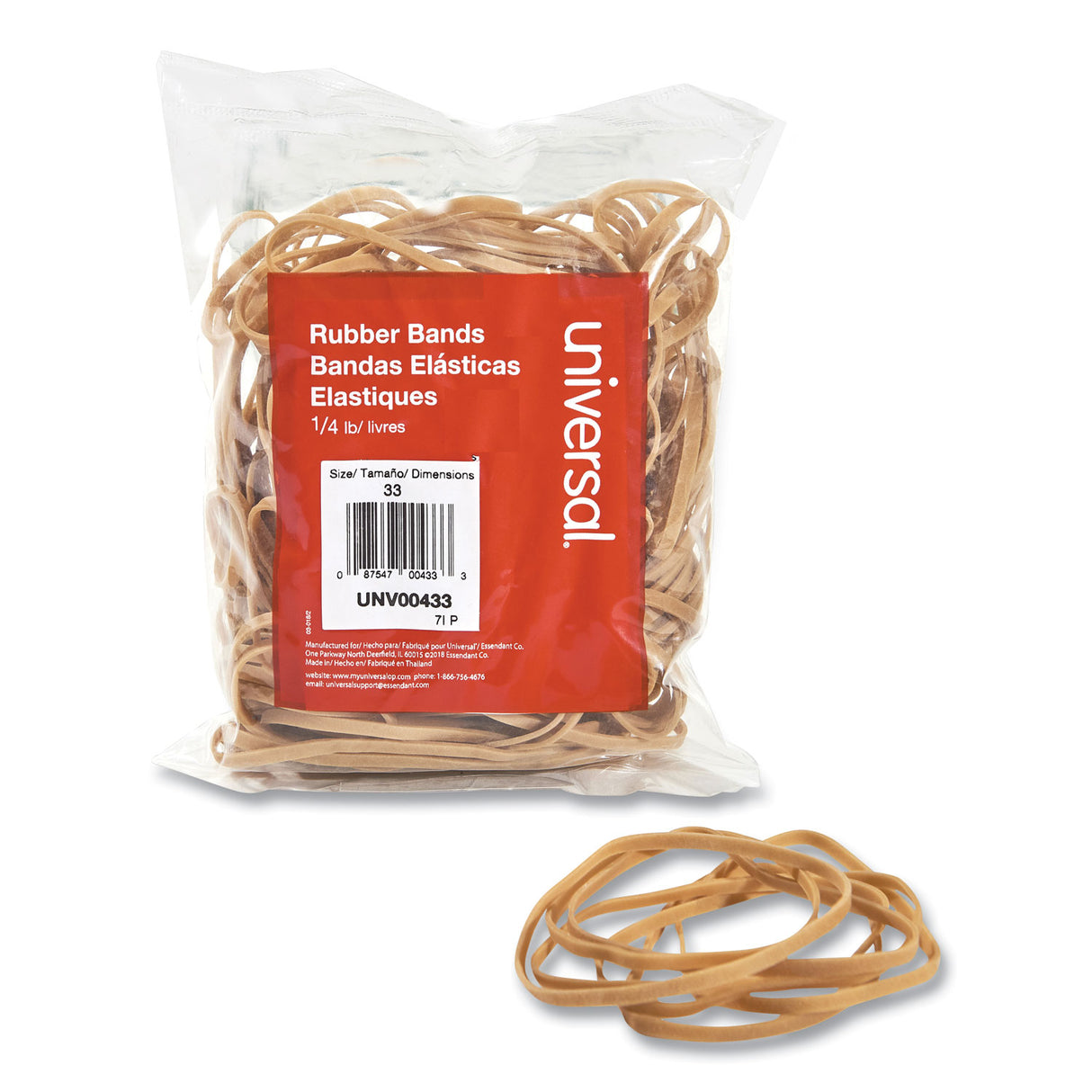 Universal Rubber Bands, Size 33, 0.04" Gauge, Beige, 4 oz Box, 160/Pack (UNV00433)