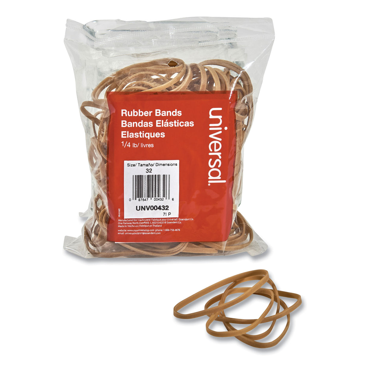 Universal Rubber Bands, Size 32, 0.04" Gauge, Beige, 4 oz Box, 205/Pack (UNV00432)