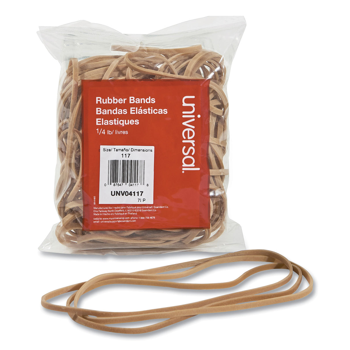 Universal Rubber Bands, Size 117, 0.06" Gauge, Beige, 4 oz Box, 50/Pack (UNV04117)