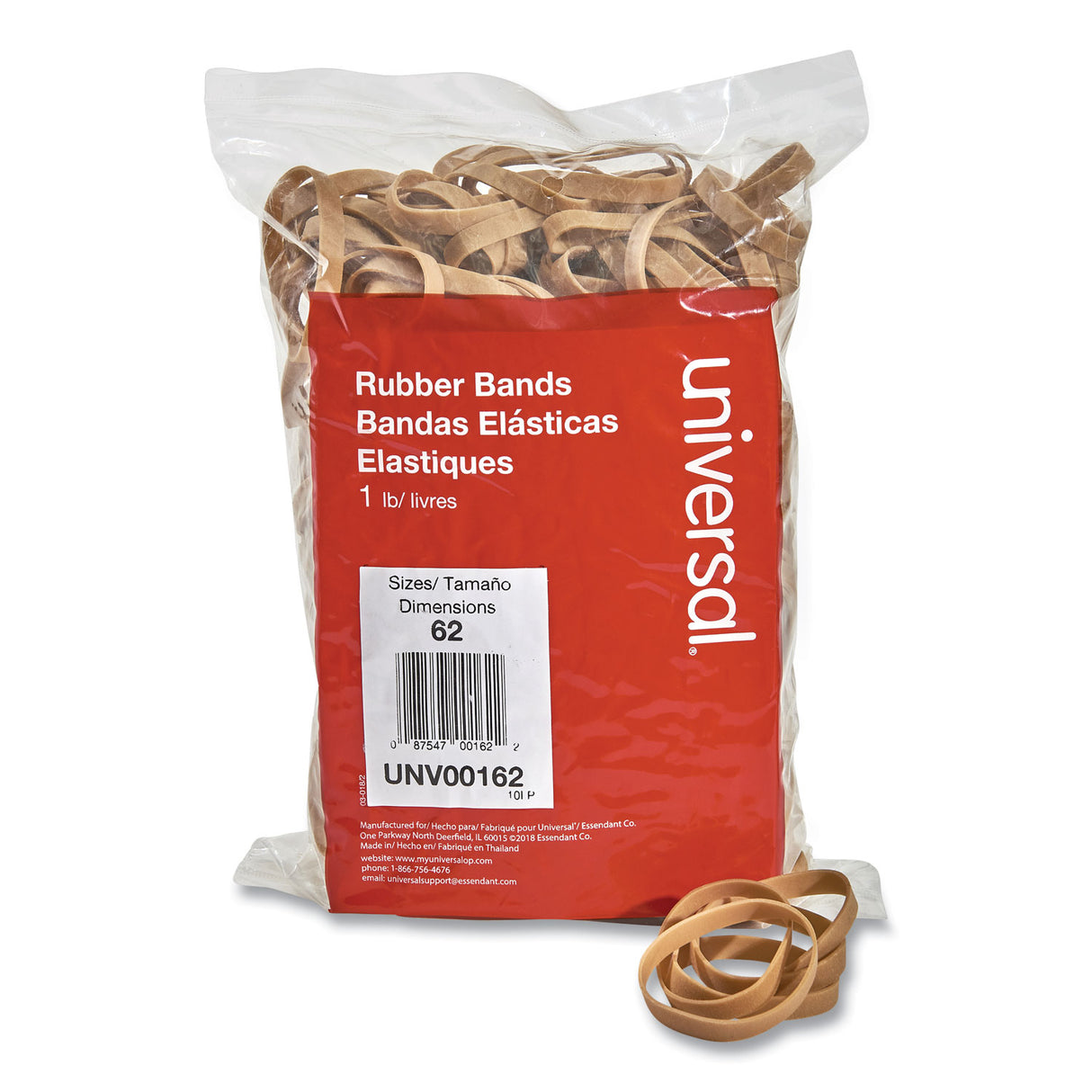 Universal Rubber Bands, Size 62, 0.04" Gauge, Beige, 1 lb Box, 490/Pack (UNV00162)
