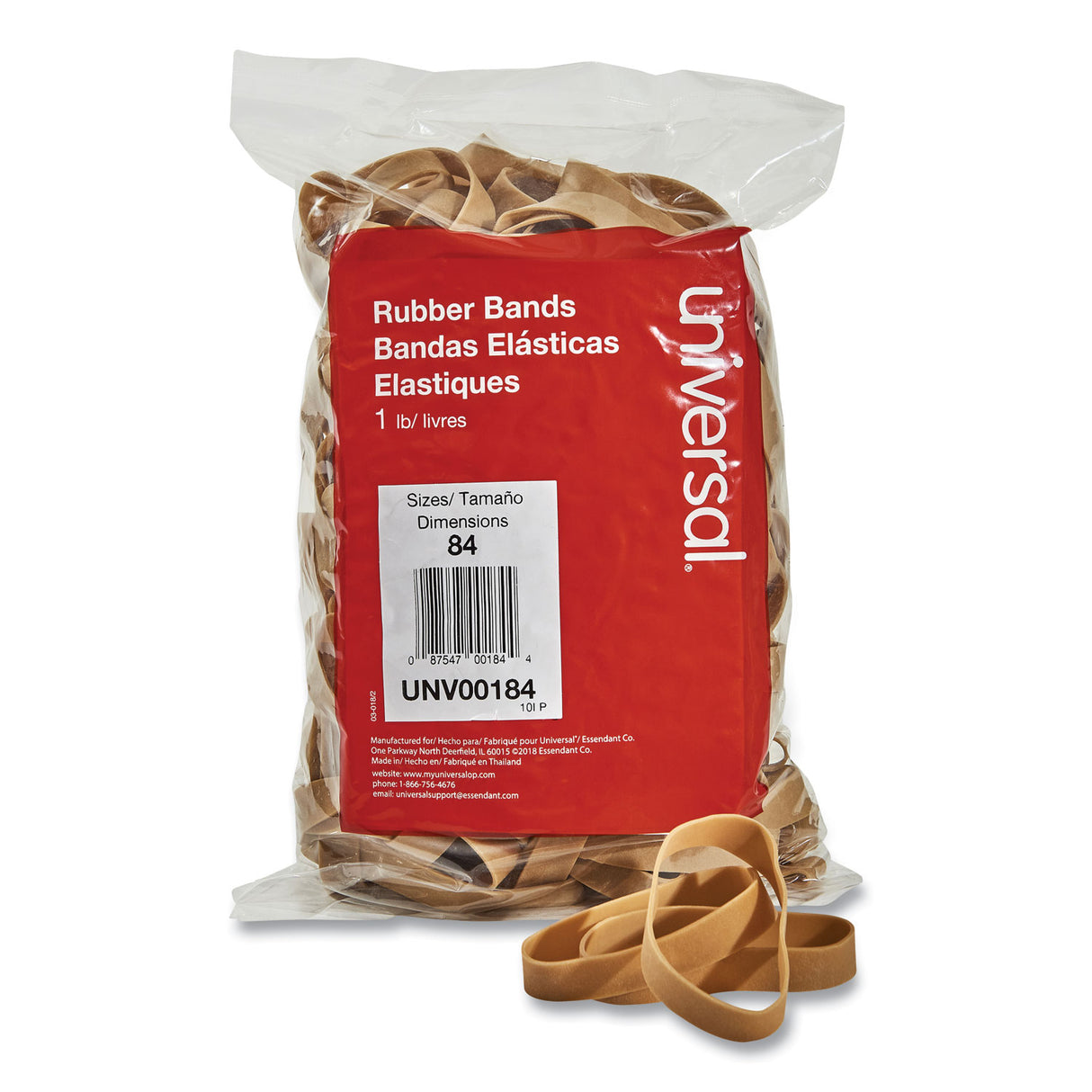 Universal Rubber Bands, Size 84, 0.04" Gauge, Beige, 1 lb Box, 155/Pack (UNV00184)