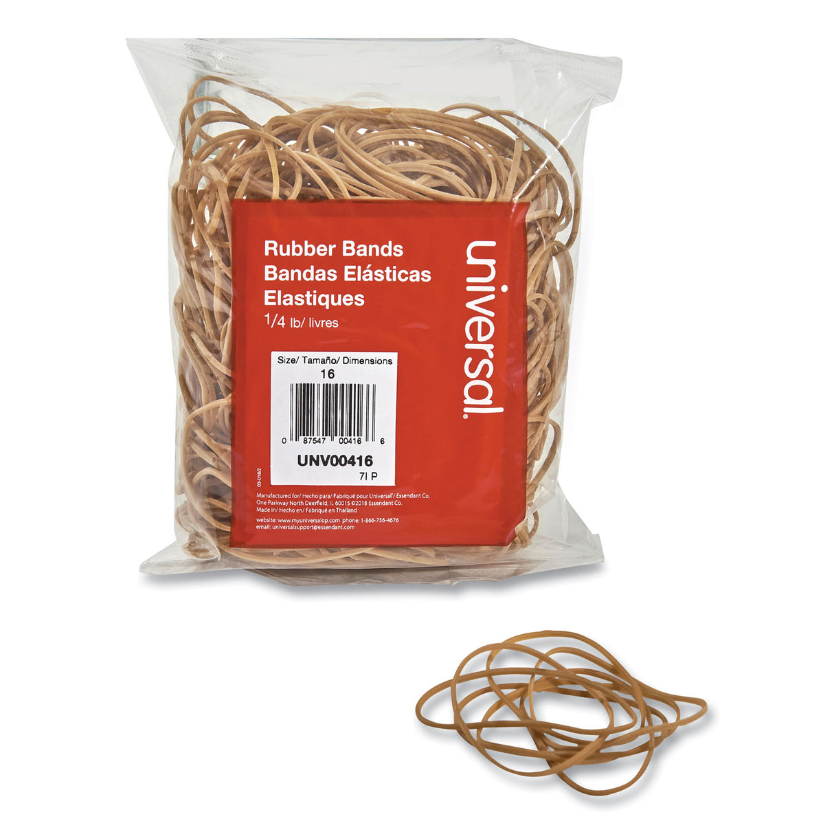 Universal Rubber Bands, Size 16, 0.04" Gauge, Beige, 4 oz Box, 475/Pack (UNV00416)