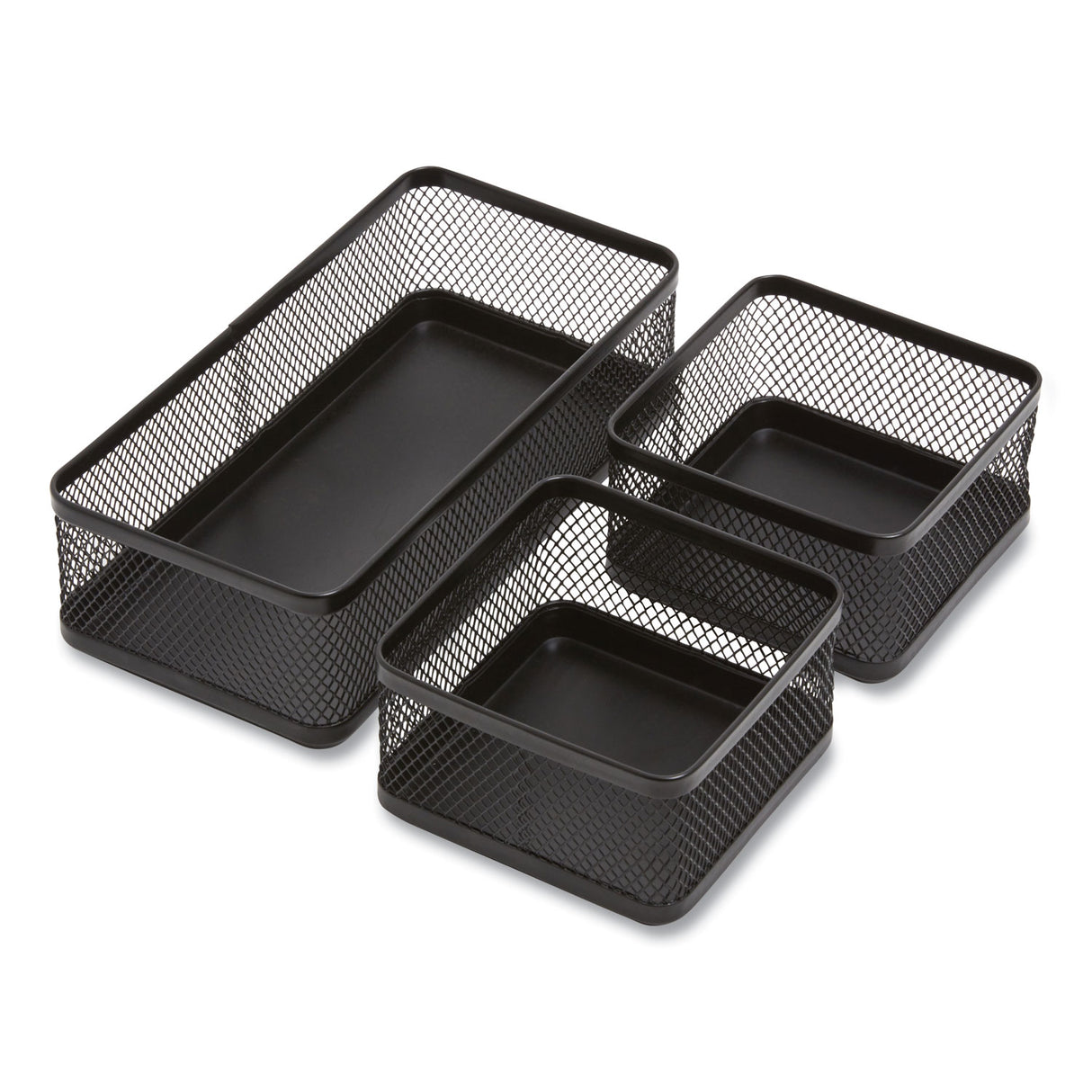 TRU RED Three Compartment Stackable Wire Mesh Desk Organizer, 8.46 x 4.92 x 4.33, Black (24402473)