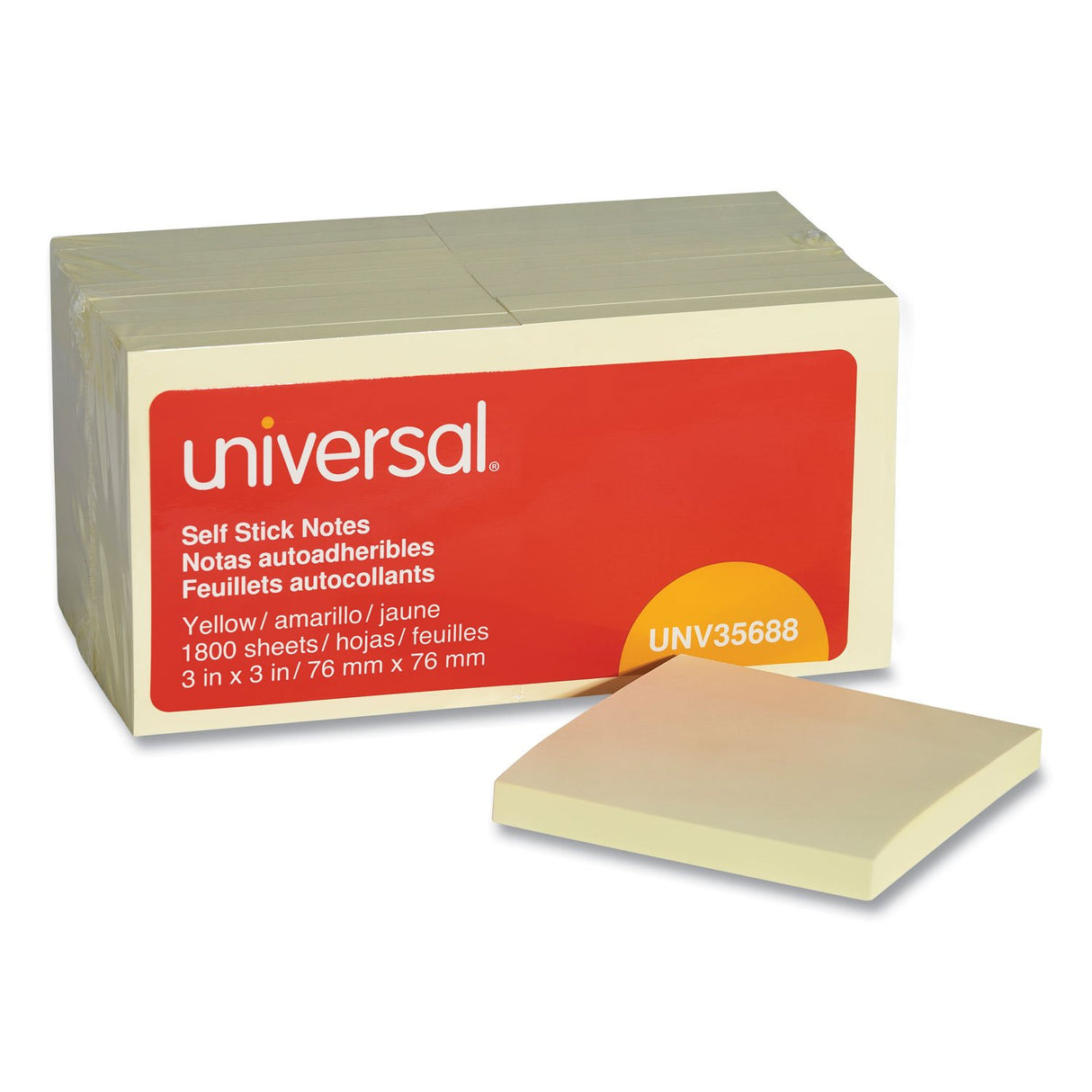 Universal Self-Stick Note Pad Value Pack, 3" x 3", Yellow, 100 Sheets/Pad, 18 Pads/Pack (UNV35688)