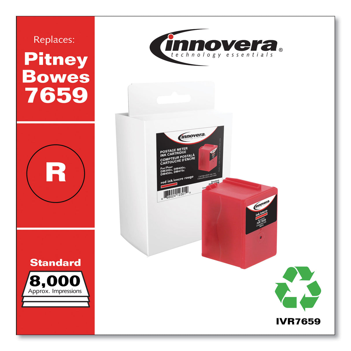 Innovera Compatible Red Postage Meter Ink, Replacement for 765-9 (IVR7659), 8,000 Page-Yield