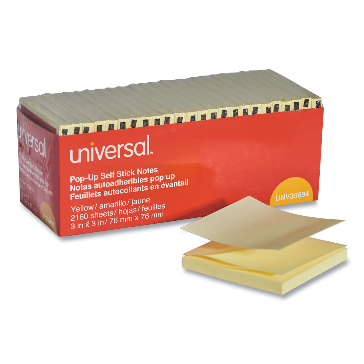 Universal Fan-Folded Self-Stick Pop-Up Note Pads Cabinet Pack, 3" x 3", Yellow, 90 Sheets/Pad, 24 Pads/Pack (UNV35694)