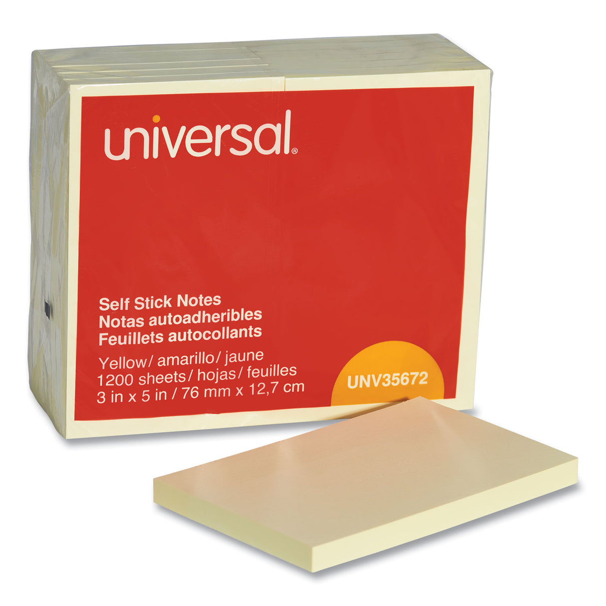 Universal Self-Stick Note Pads, 3" x 5", Yellow, 100 Sheets/Pad, 12 Pads/Pack (UNV35672)