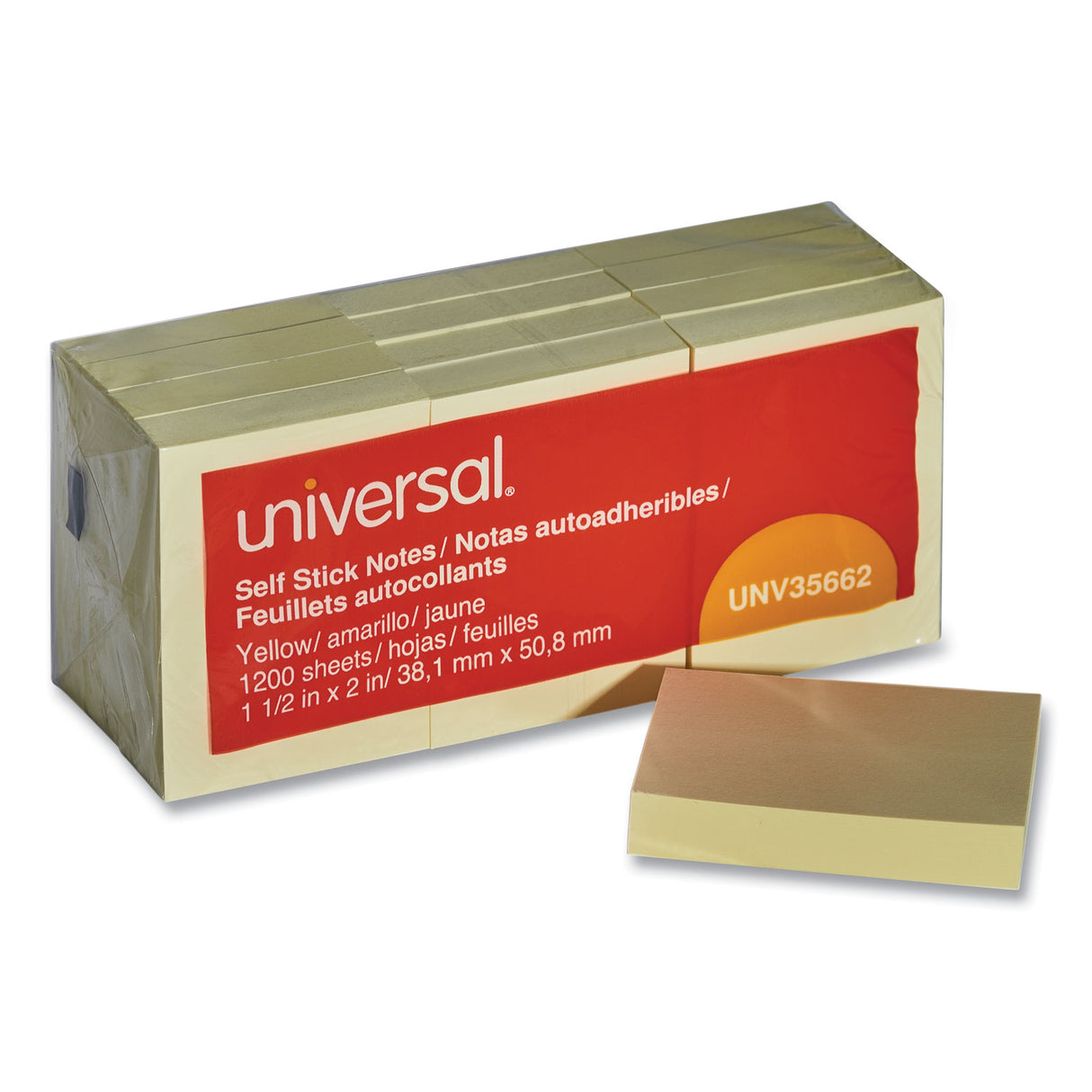 Universal Self-Stick Note Pads, 1.5" x 2", Yellow, 100 Sheets/Pad, 12 Pads/Pack (UNV35662)
