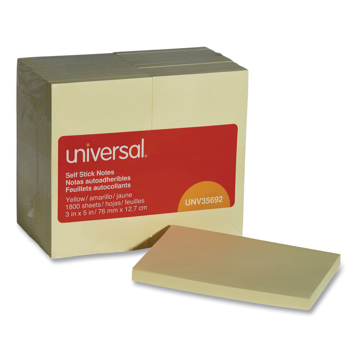 Universal Self-Stick Note Pad Value Pack, 3" x 5", Yellow, 100 Sheets/Pad, 18 Pads/Pack (UNV35692)