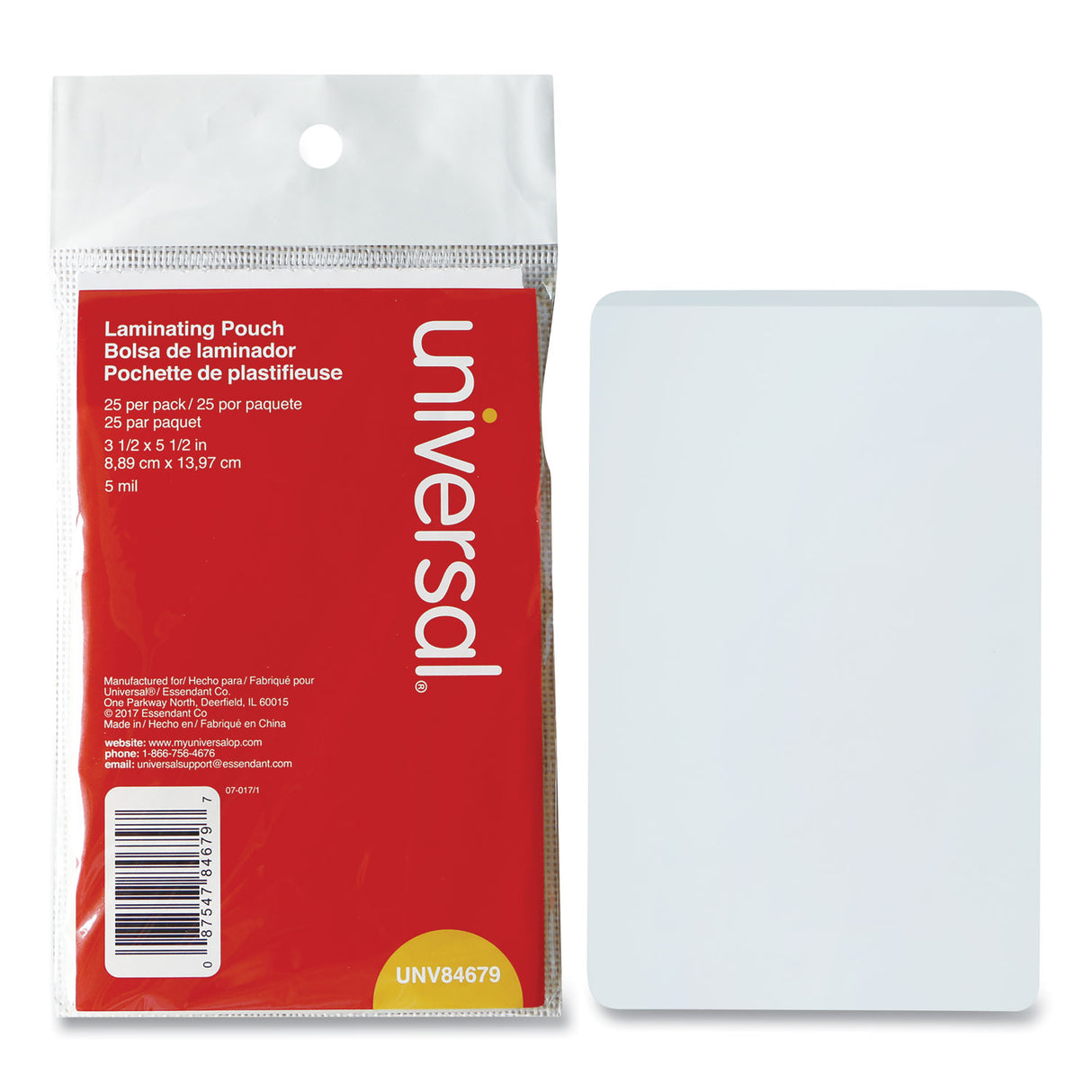 Universal Laminating Pouches, 5 mil, 5.5" x 3.5", Gloss Clear, 25/Pack (UNV84679)