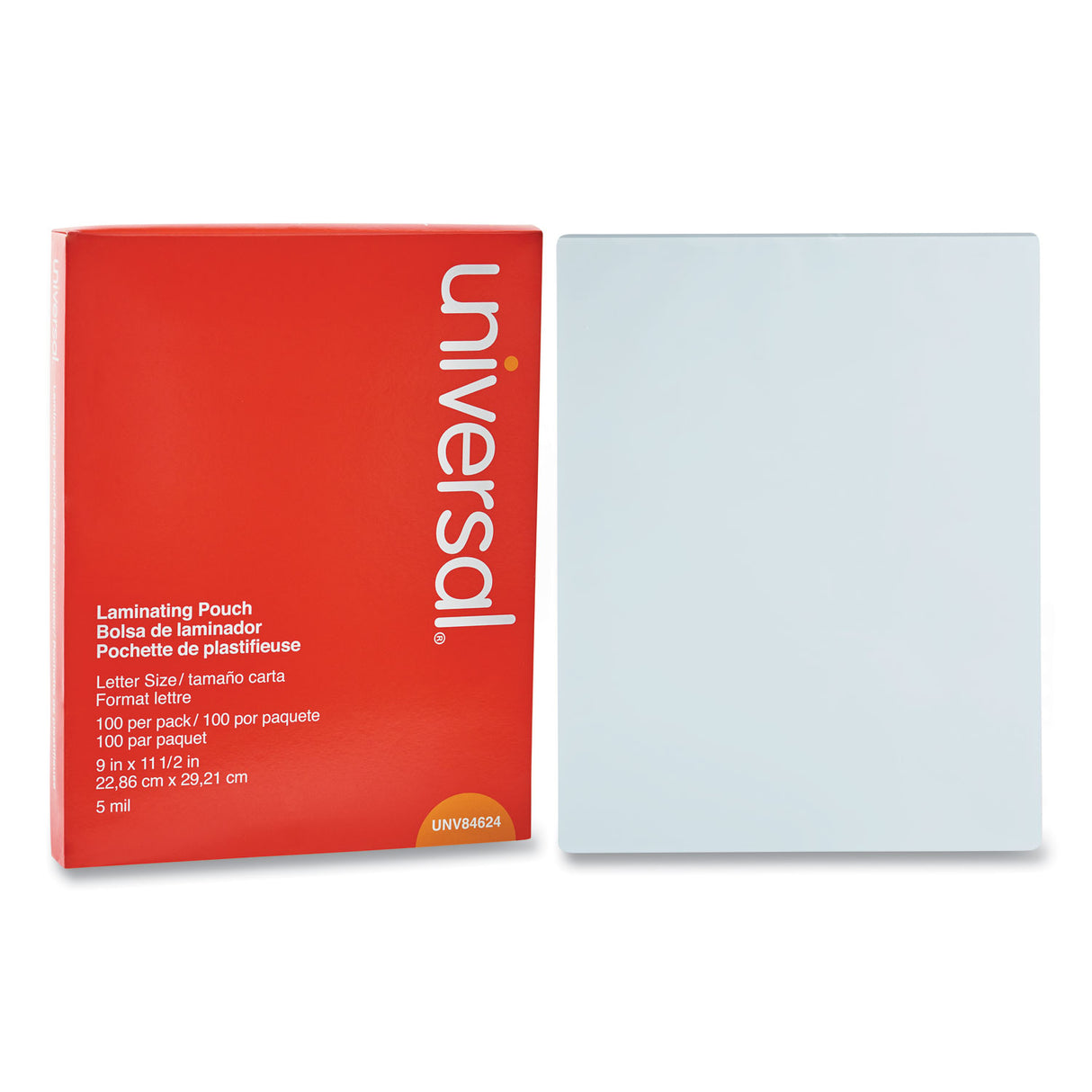 Universal Laminating Pouches, 5 mil, 9" x 11.5", Gloss Clear, 100/Pack (UNV84624)