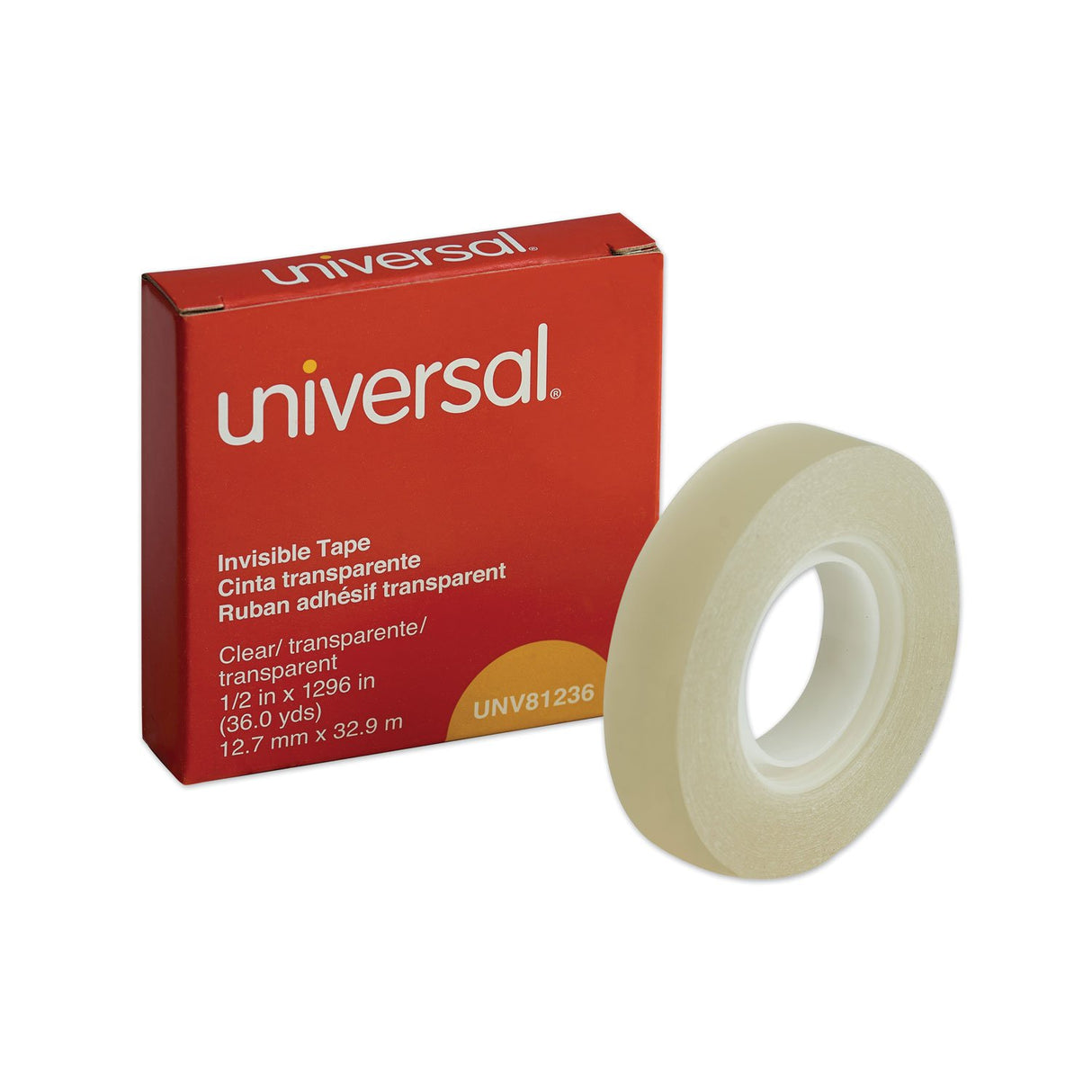 Universal Invisible Tape, 1" Core, 0.5" x 36 yds, Clear (UNV81236)