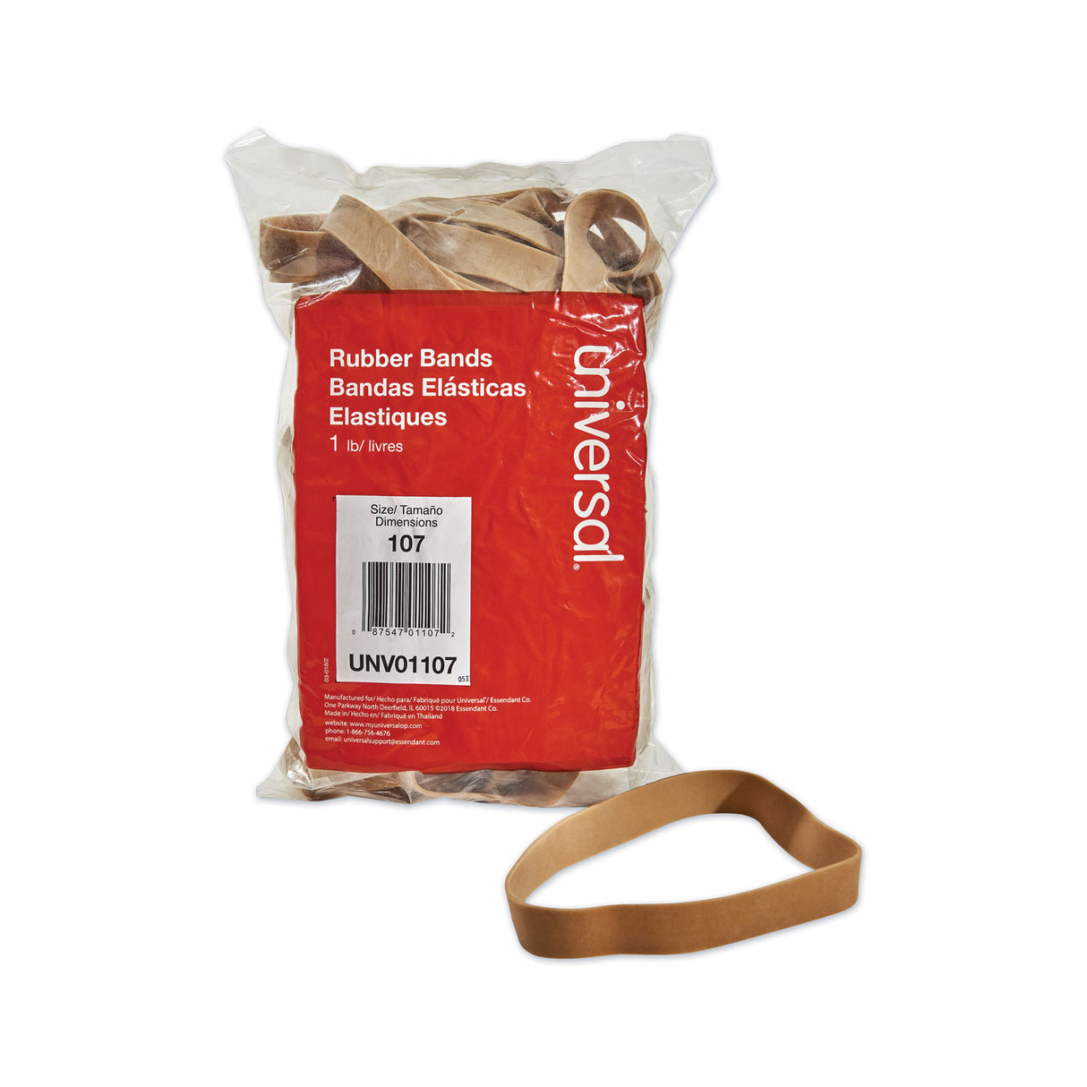 Universal Rubber Bands, Size 107, 0.06" Gauge, Beige, 1 lb Box, 40/Pack (UNV01107)