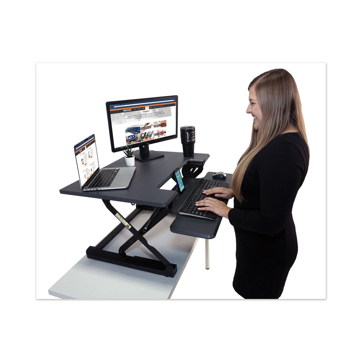 Victor High Rise Height Adjustable Standing Desk with Keyboard Tray, 31" x 31.25" x 5.25" to 20", Gray/Black (DCX710G)