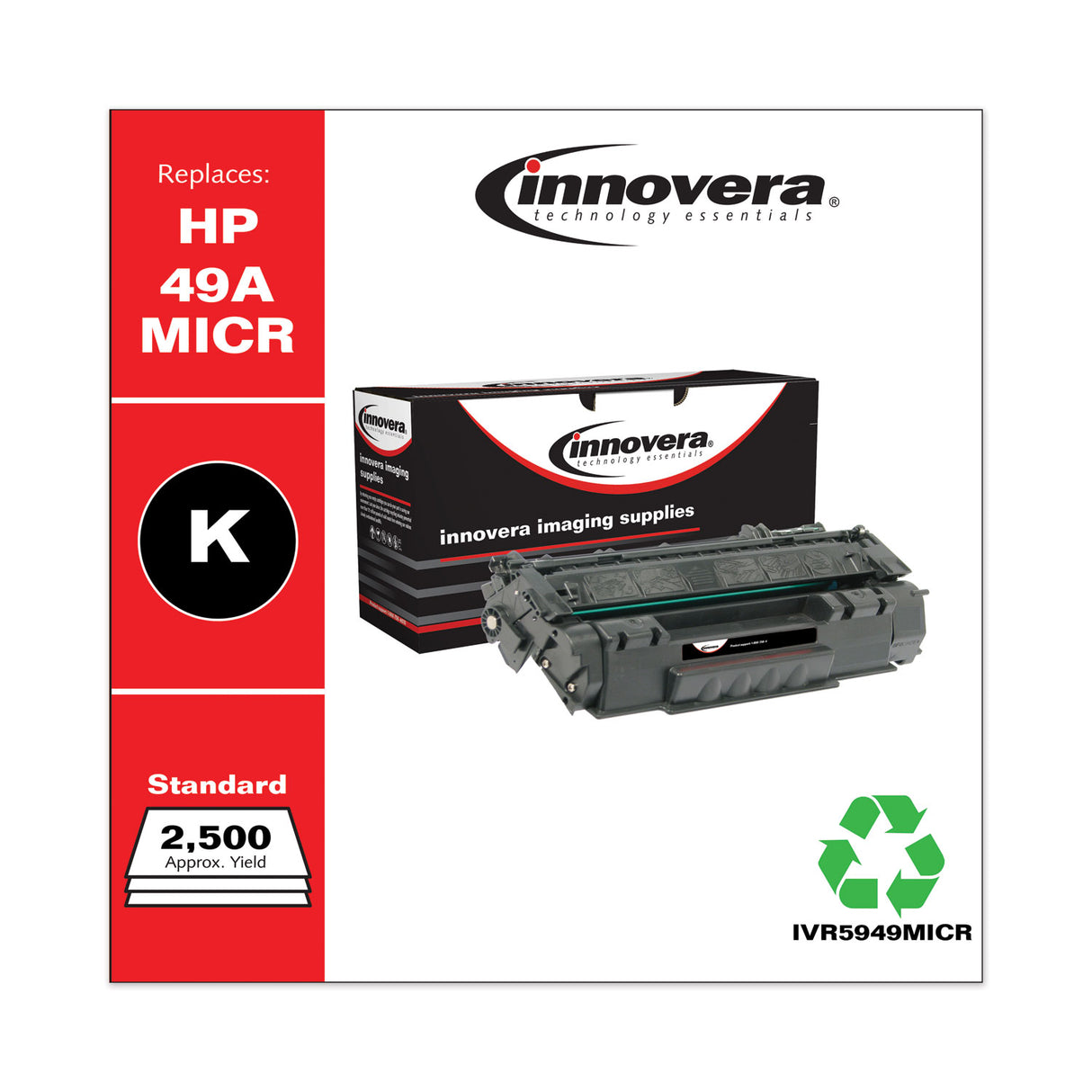 Innovera Remanufactured Black MICR Toner, Replacement for 49AM (Q5949AM), 2,500 Page-Yield (IVR5949MICR)