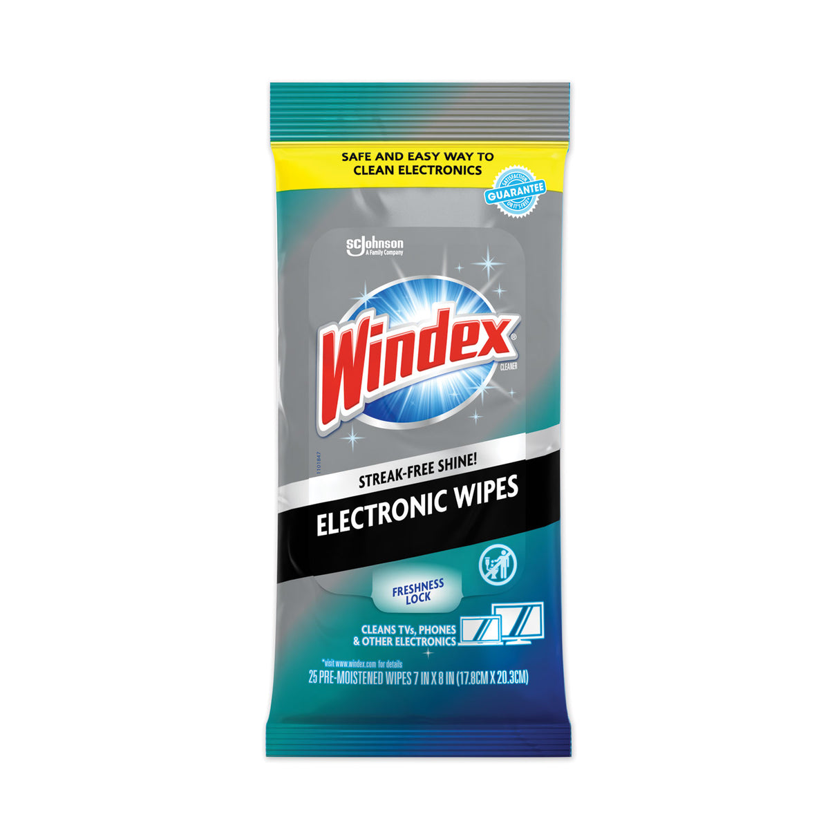 Windex Electronics Cleaner, 1-Ply, 7 x 10, Neutral Scent, White, 25 Wipes (319248EA)