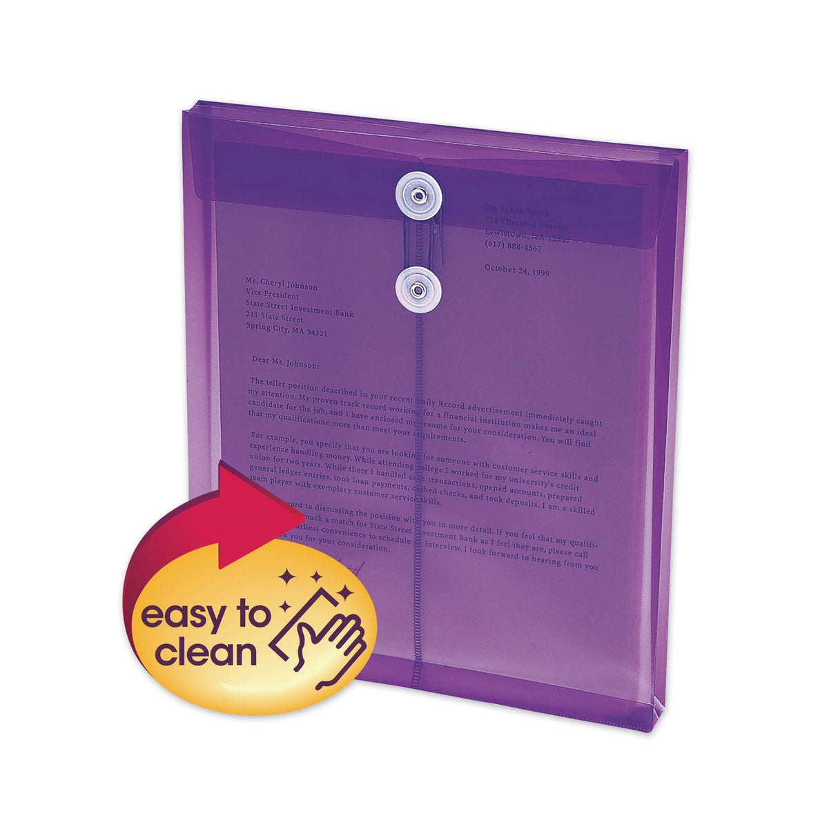 Smead Poly String and Button Interoffice Envelopes, Open-End (Vertical), 9.75 x 11.63, Transparent Purple, 5/Pack (89544)
