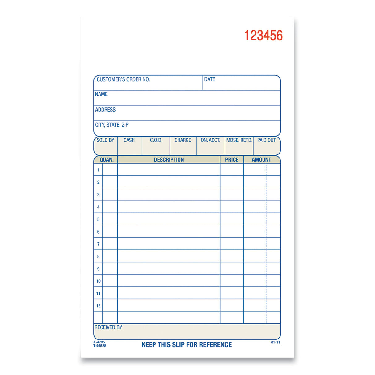Adams 3-Part Sales Book, 12 Lines, Three-Part Carbonless, 4.19 x 7.19, 50 Forms/Pad, 10 Pads/Carton (TC470510)