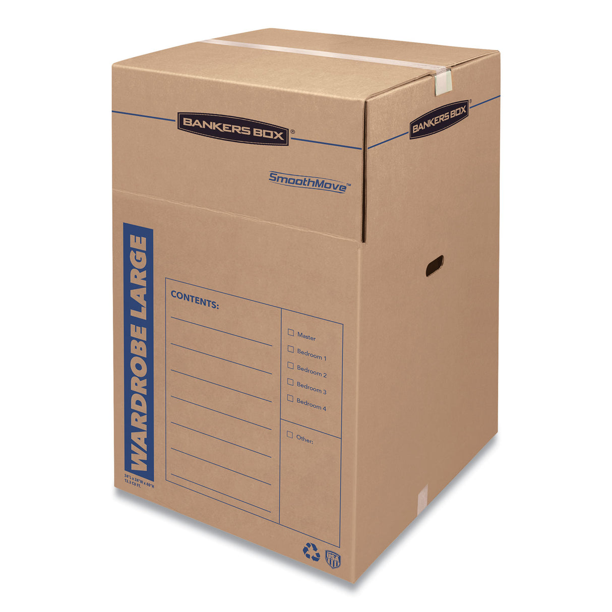 Bankers Box SmoothMove Wardrobe Box, Regular Slotted Container (RSC), 24" x 24" x 40", Brown/Blue, 3/Carton (7711001)