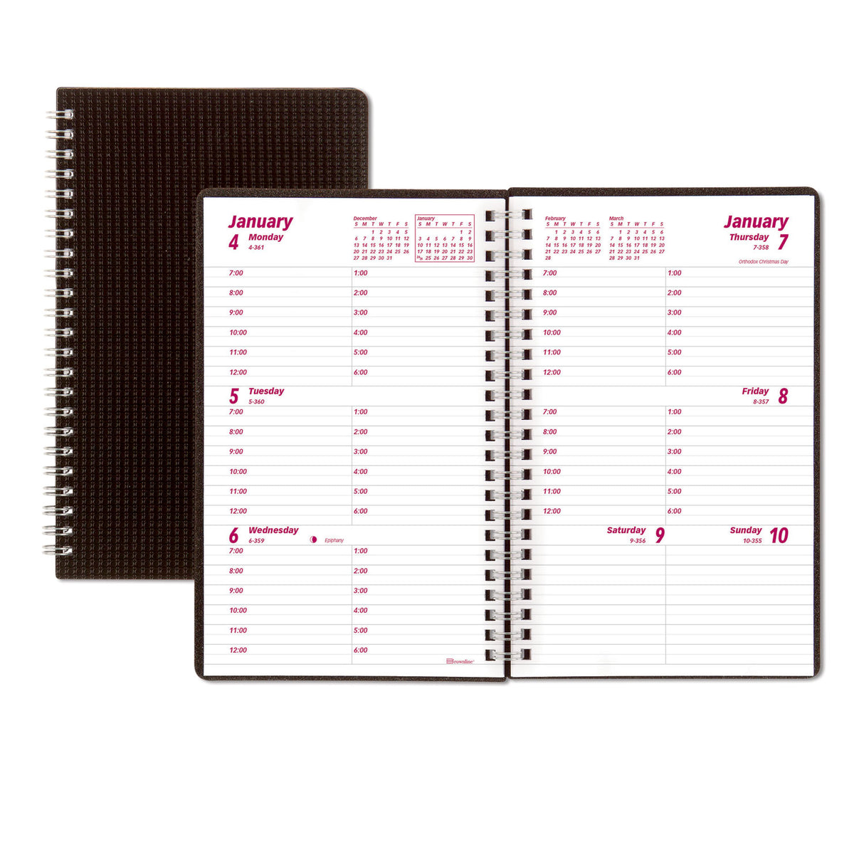 Brownline DuraFlex Weekly Planner, 8 x 5, Black Cover, 12-Month (Jan to Dec): 2025 (CB75VBLK)