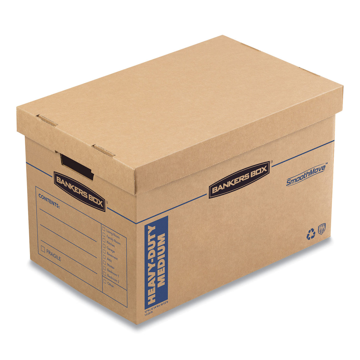 Bankers Box SmoothMove Maximum Strength Moving Boxes, Half Slotted Container (HSC), Medium, 12.25" x 18.5" x 12", Brown/Blue, 8/Pack (7710301)